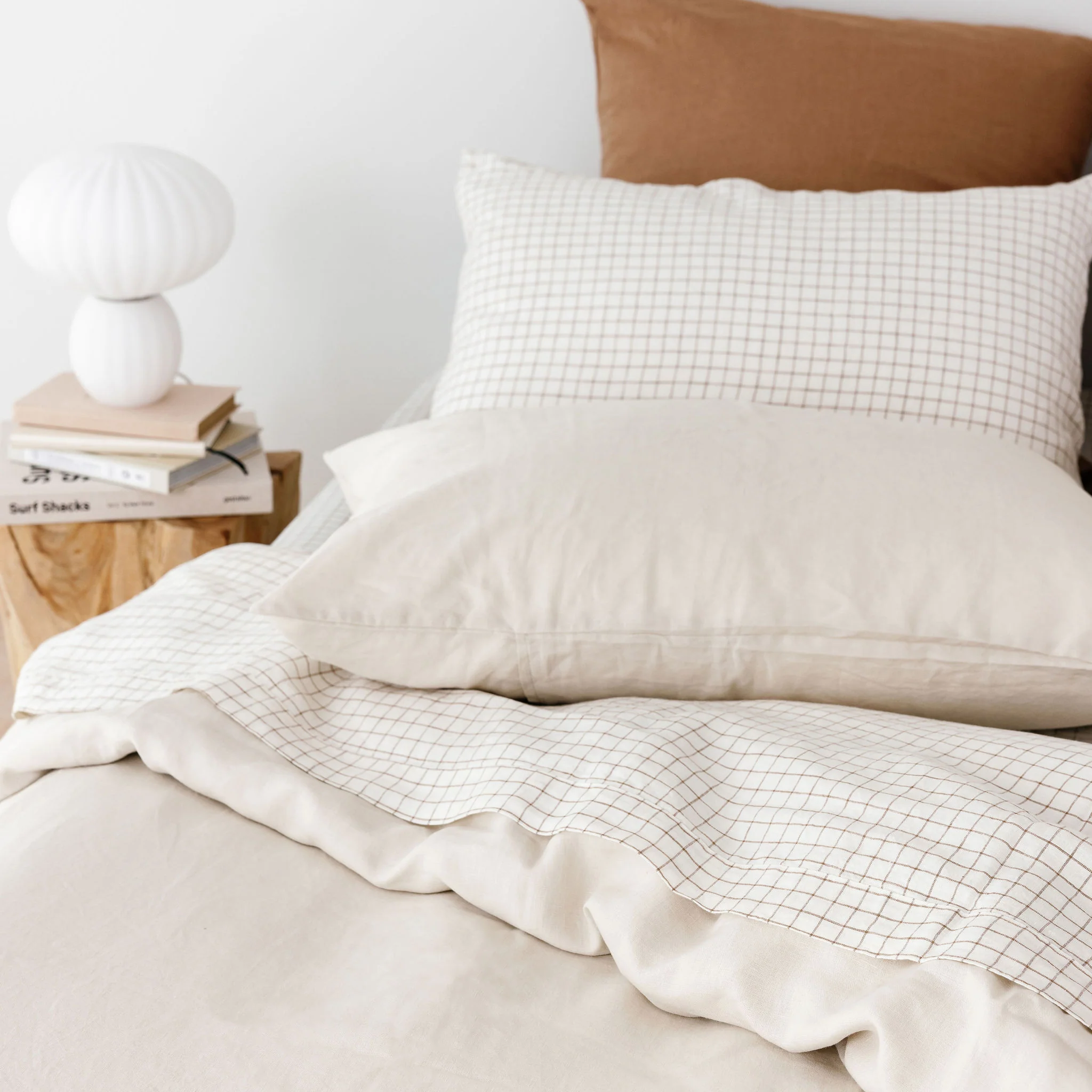 Malt Brown Grid Linen Sheets Set - Image 10