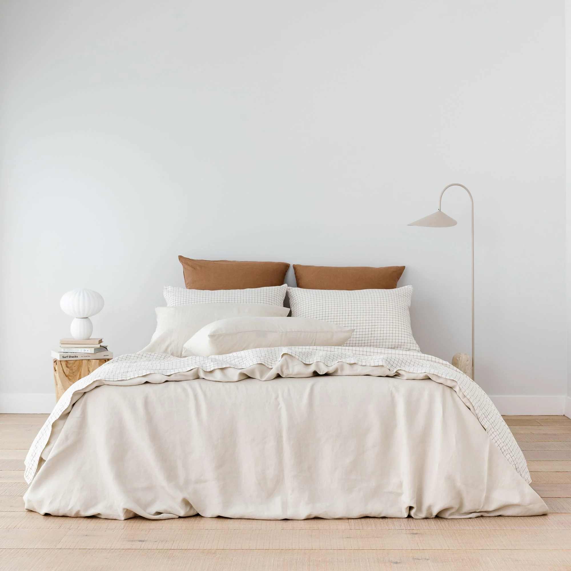 Malt Brown Grid Linen Sheets Set - Image 11