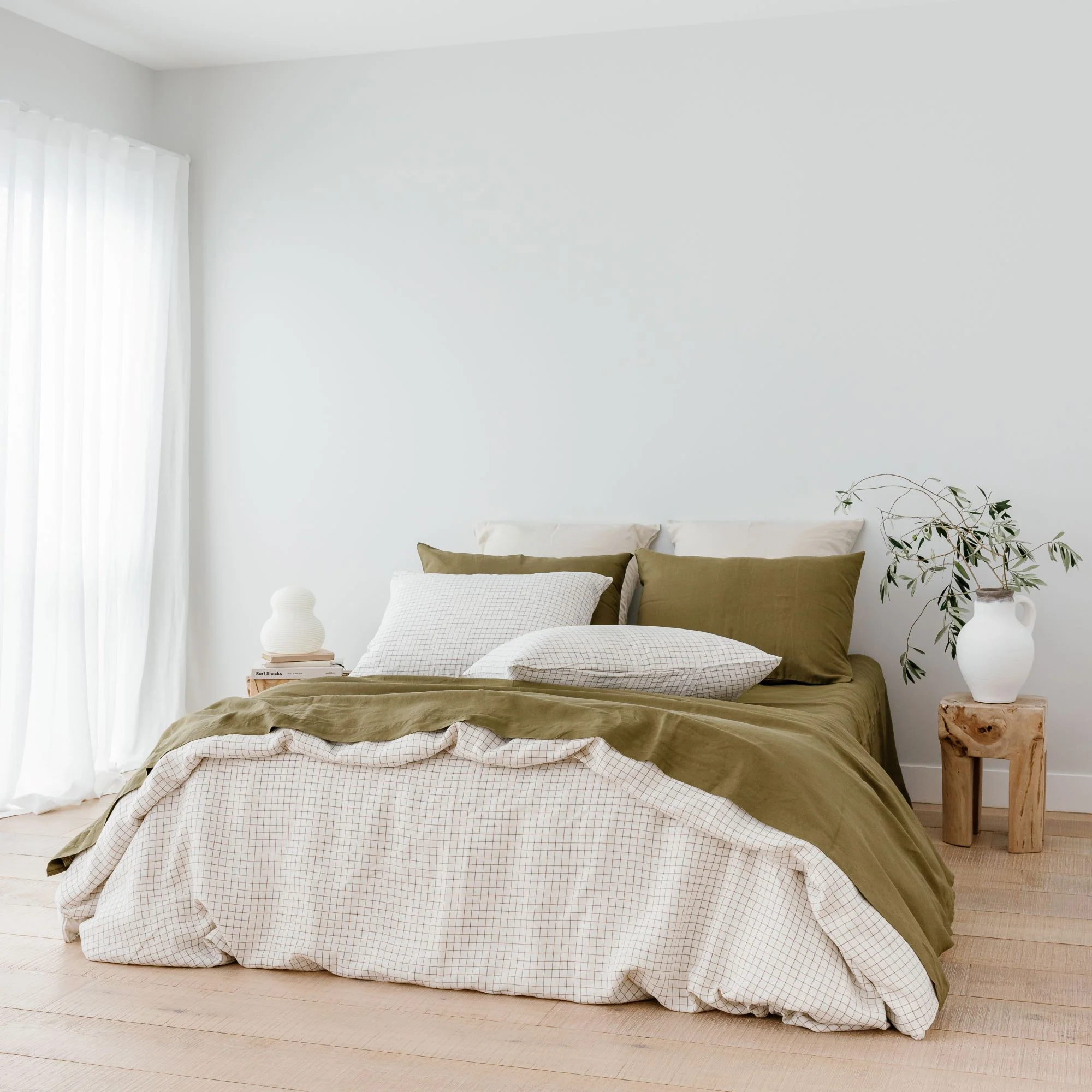 Malt Brown Grid Linen Sheets Set - Image 14