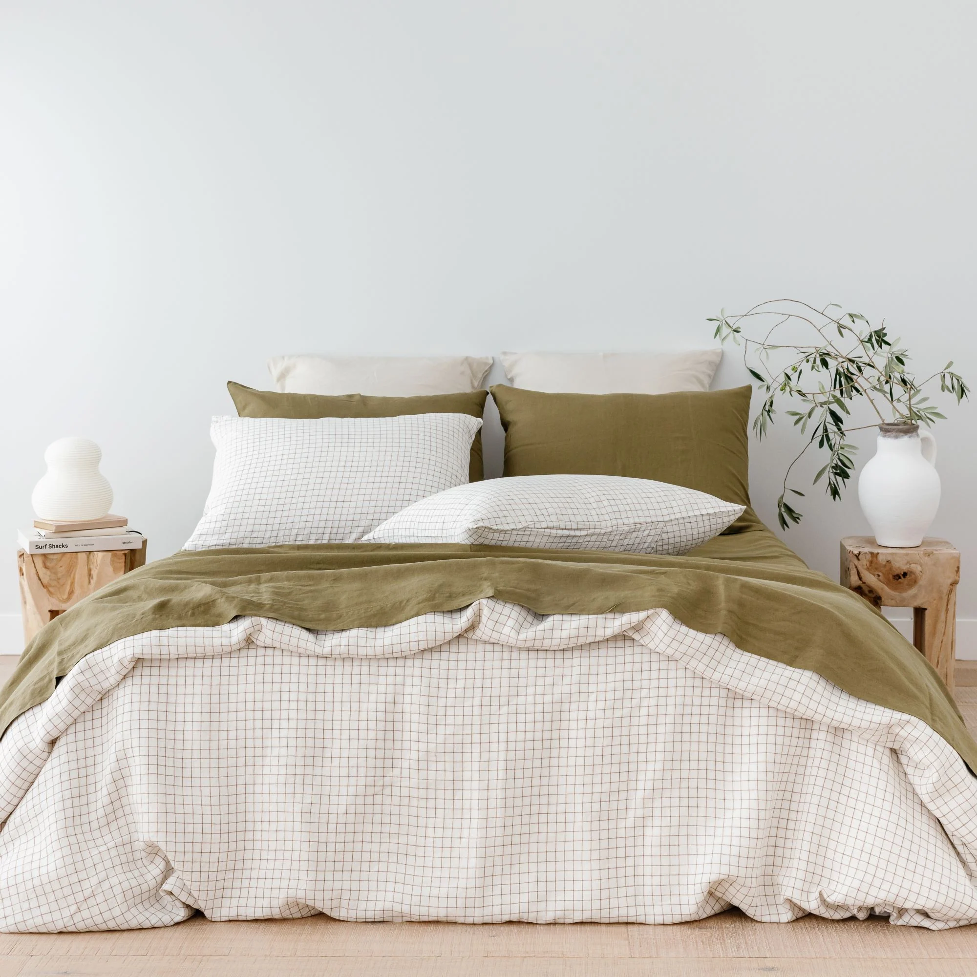 Malt Brown Grid Linen Sheets Set - Image 15