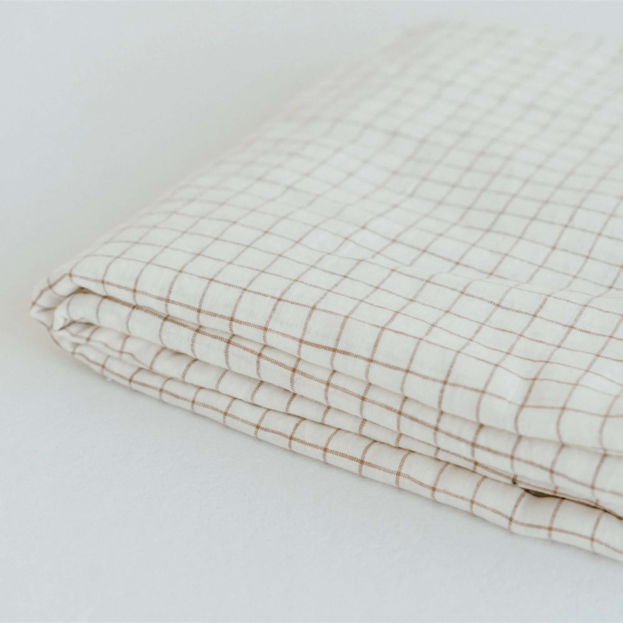 Malt Brown Grid Linen Sheets Set - Image 17