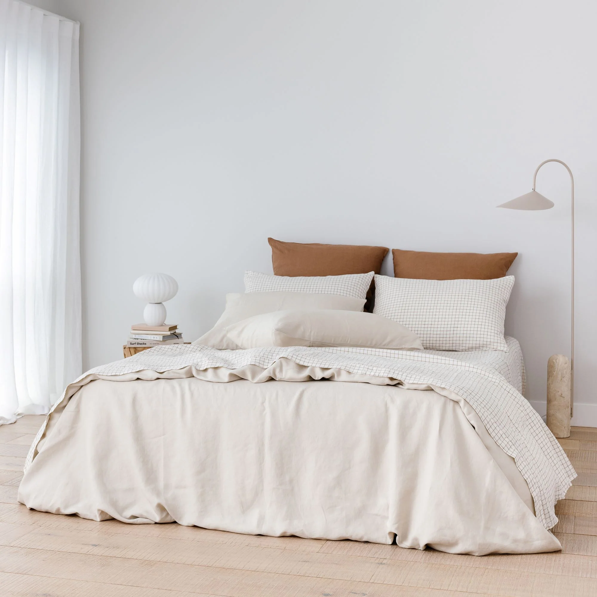 Malt Brown Grid Linen Sheets Set - Image 9