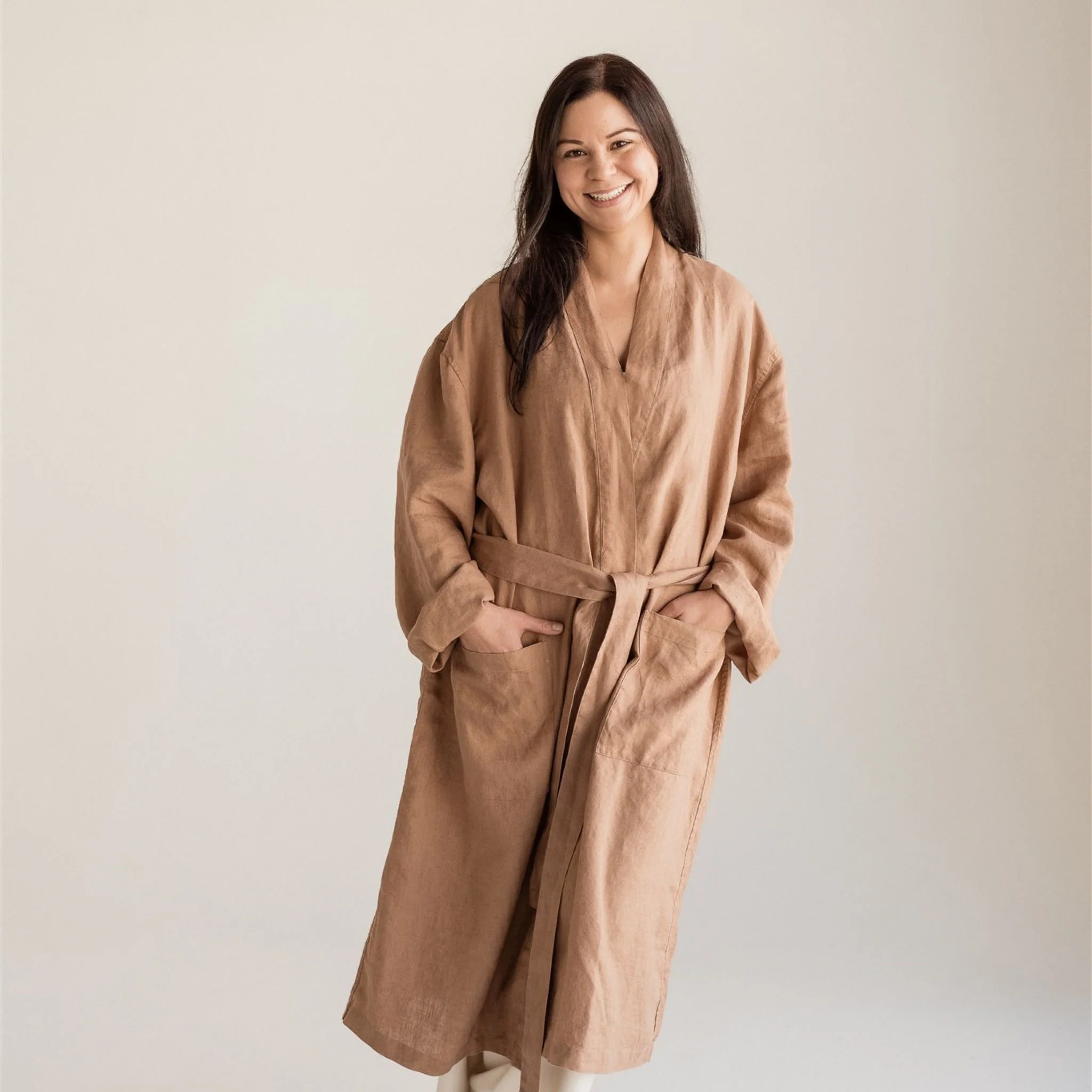 Malt Brown Linen Robe - Image 2