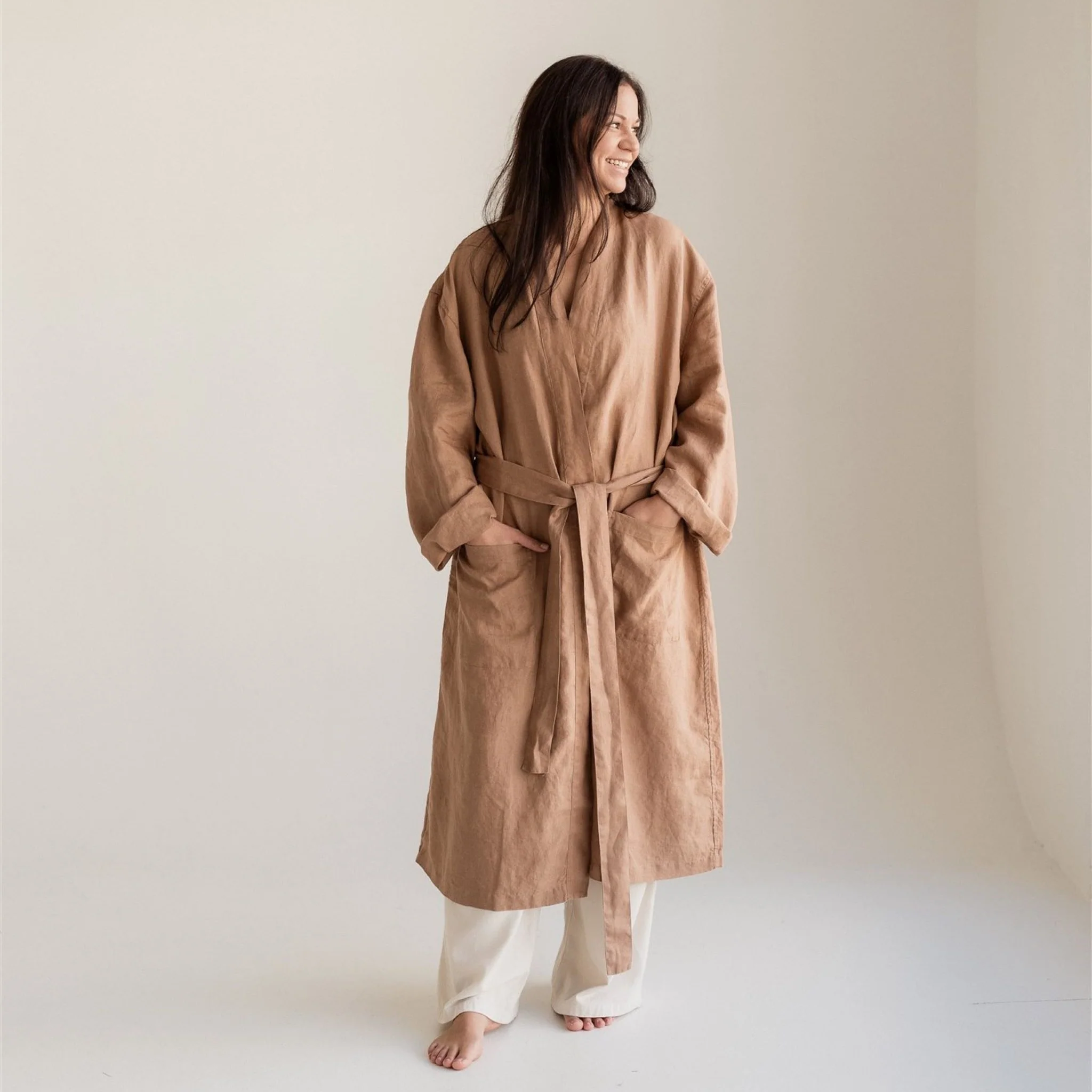 Malt Brown Linen Robe - Image 3
