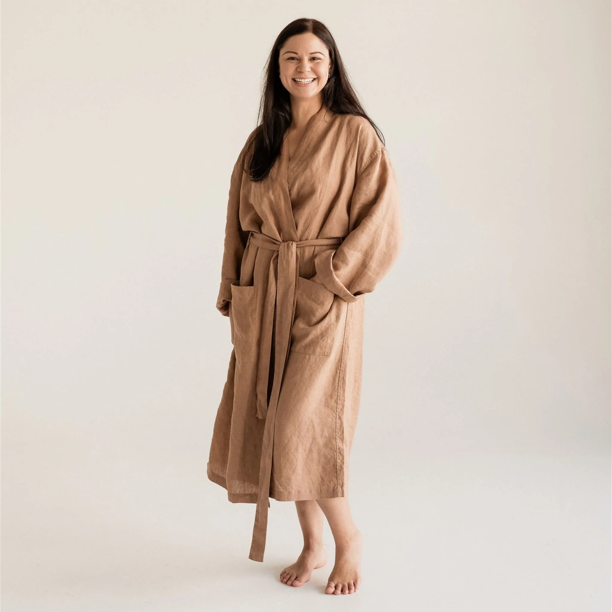 Malt Brown Linen Robe - Image 6
