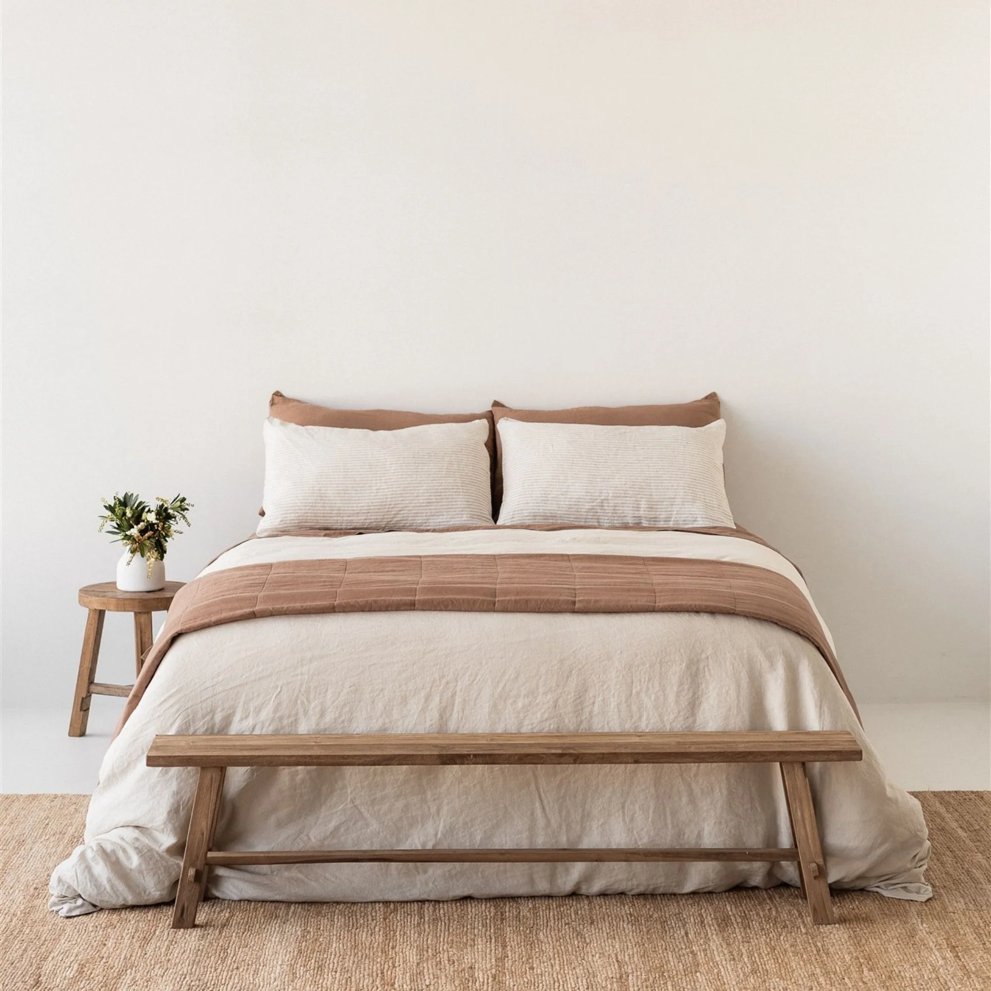 Malt Brown & Sand Stripes Linen Quilt - Image 2