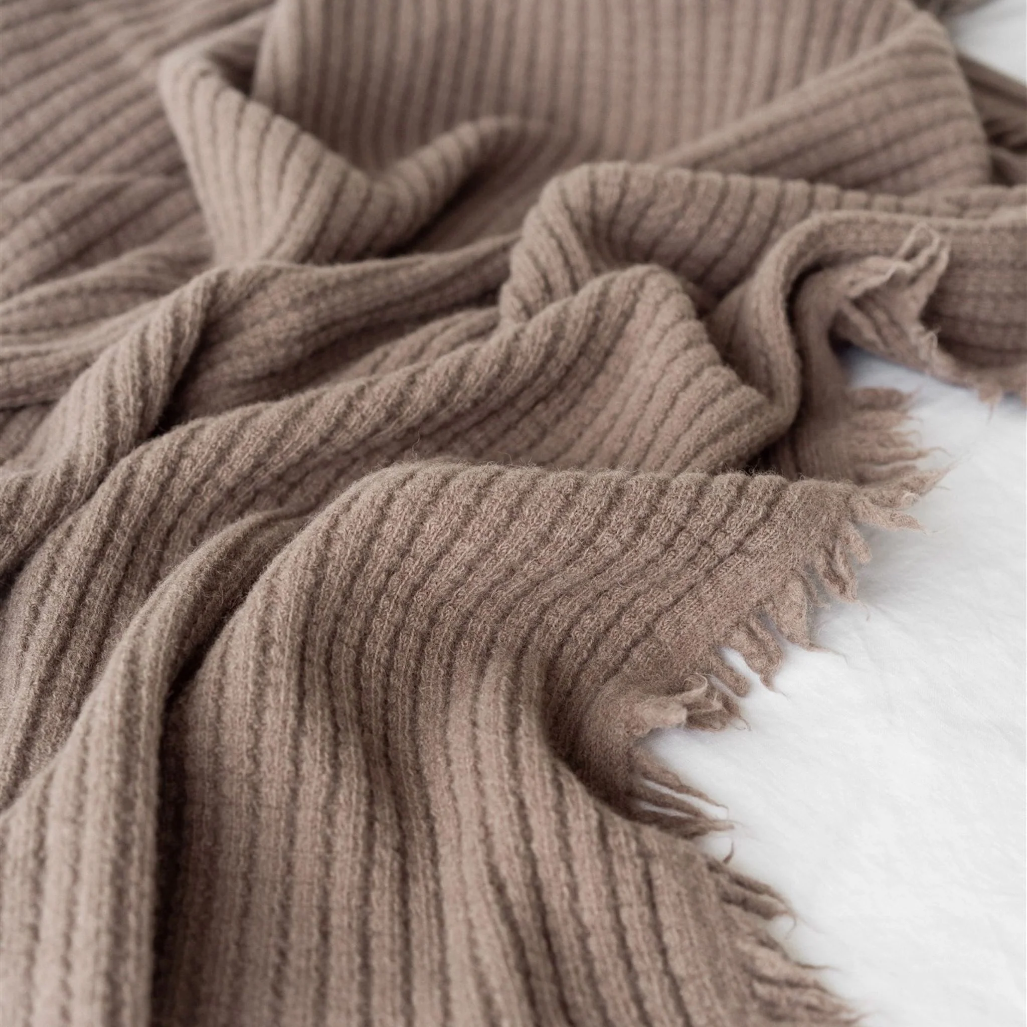 Mushroom Ribbed Wool Throw Blanket - Image 8