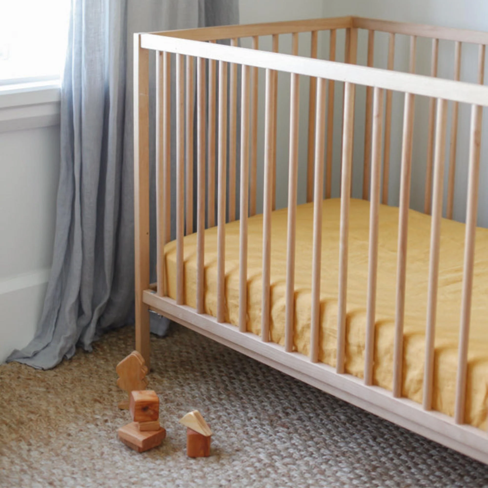 Mustard Yellow Linen Cot/Bassinet Sheet - Image 4