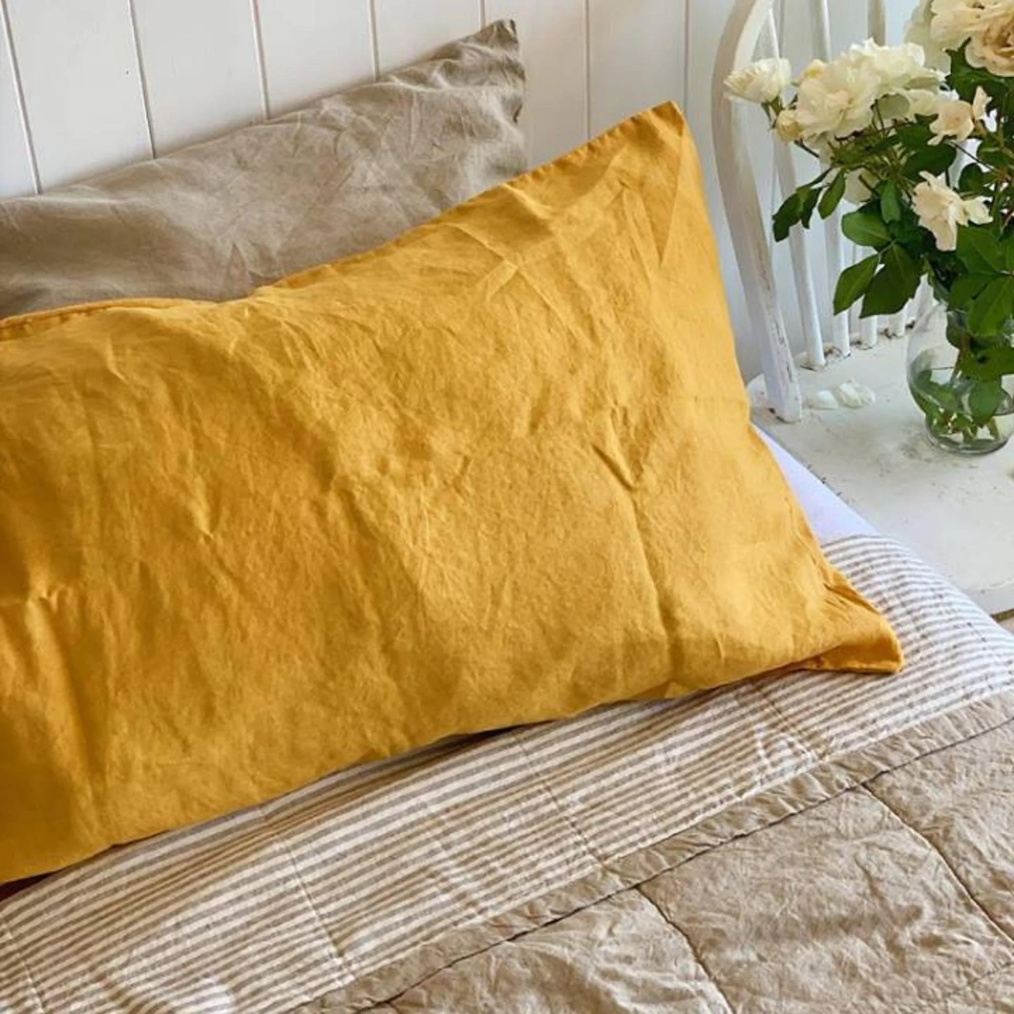 Natural & Sand Stripes Linen Quilt - Image 9