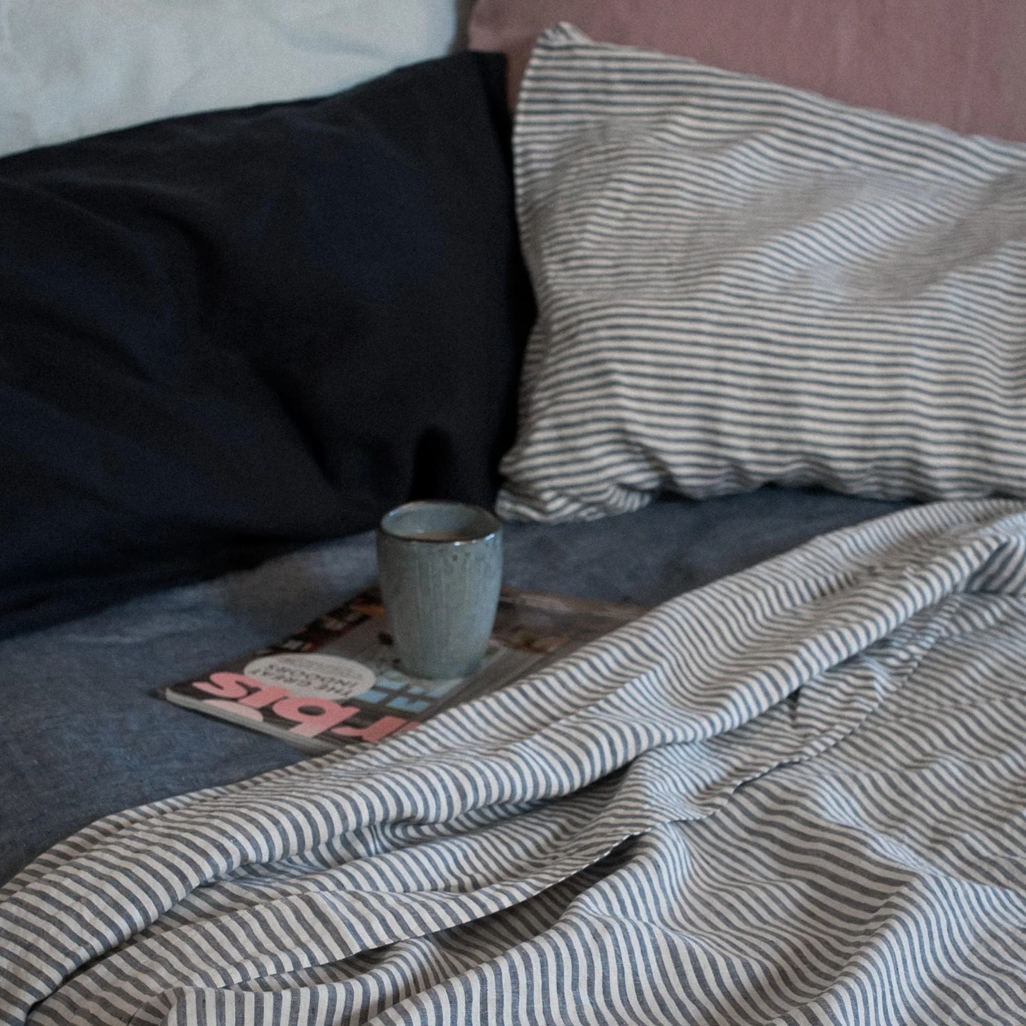 Navy Blue Stripes Linen Flat Sheet - Image 10