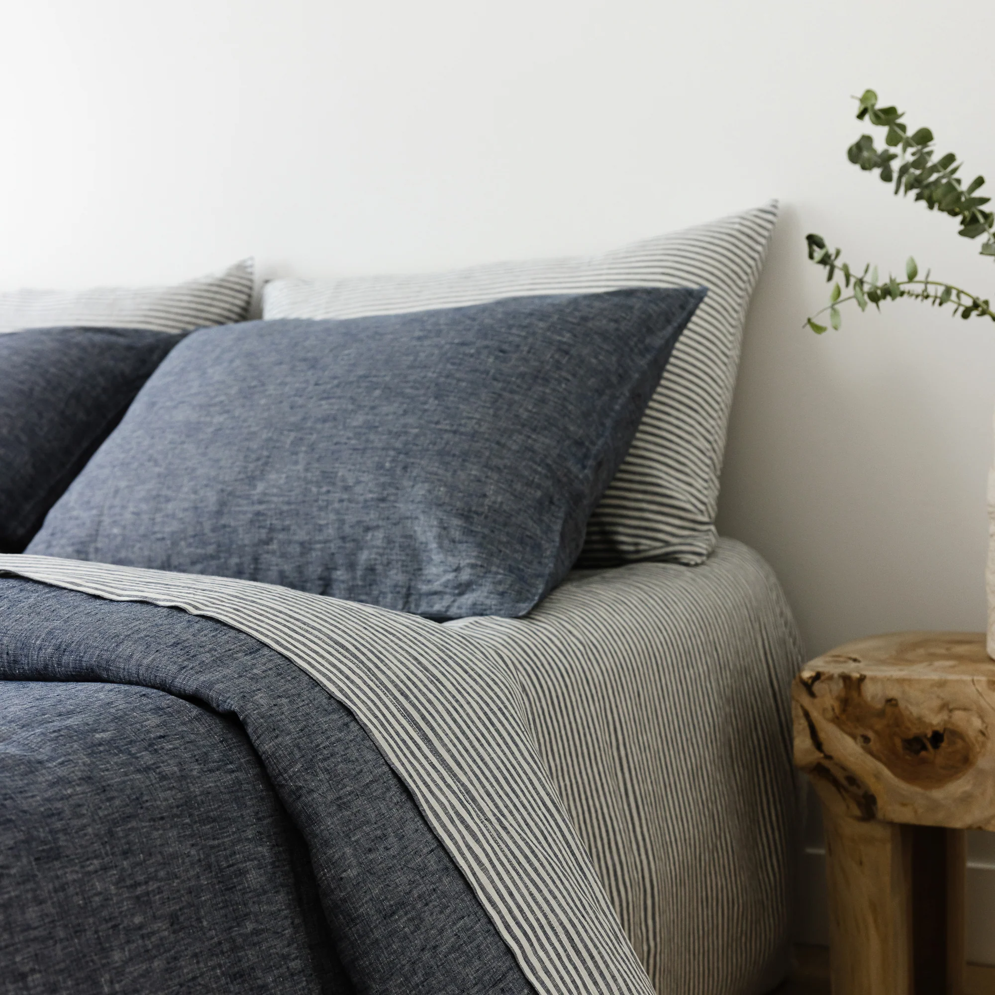 Navy Blue Stripes Linen Fitted Sheet - Image 6