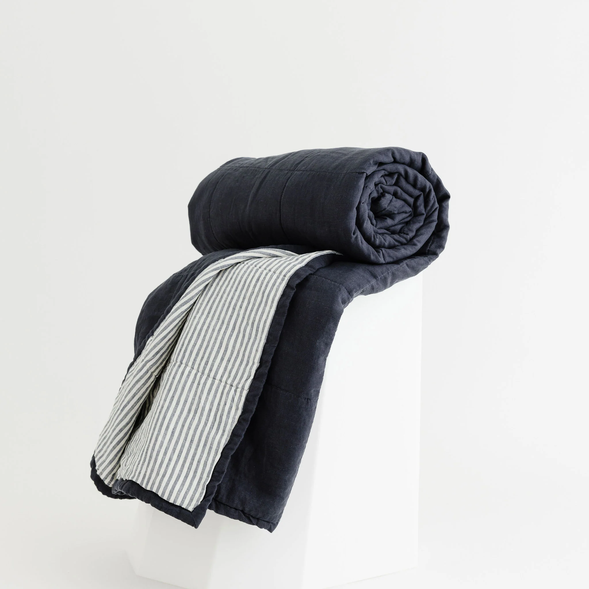 Navy & Blue Stripes Linen Cot Quilt