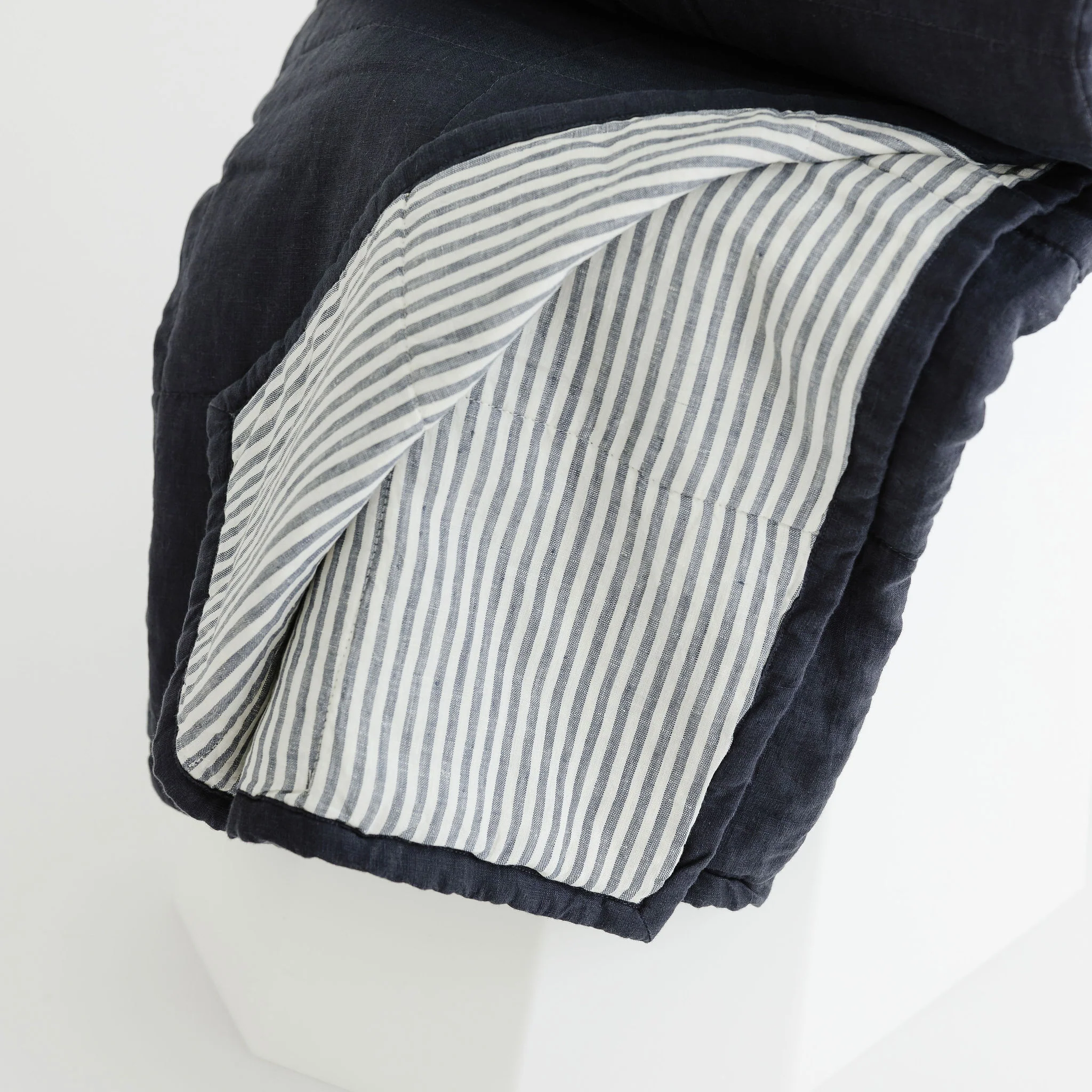 Navy & Blue Stripes Linen Cot Quilt - Image 2
