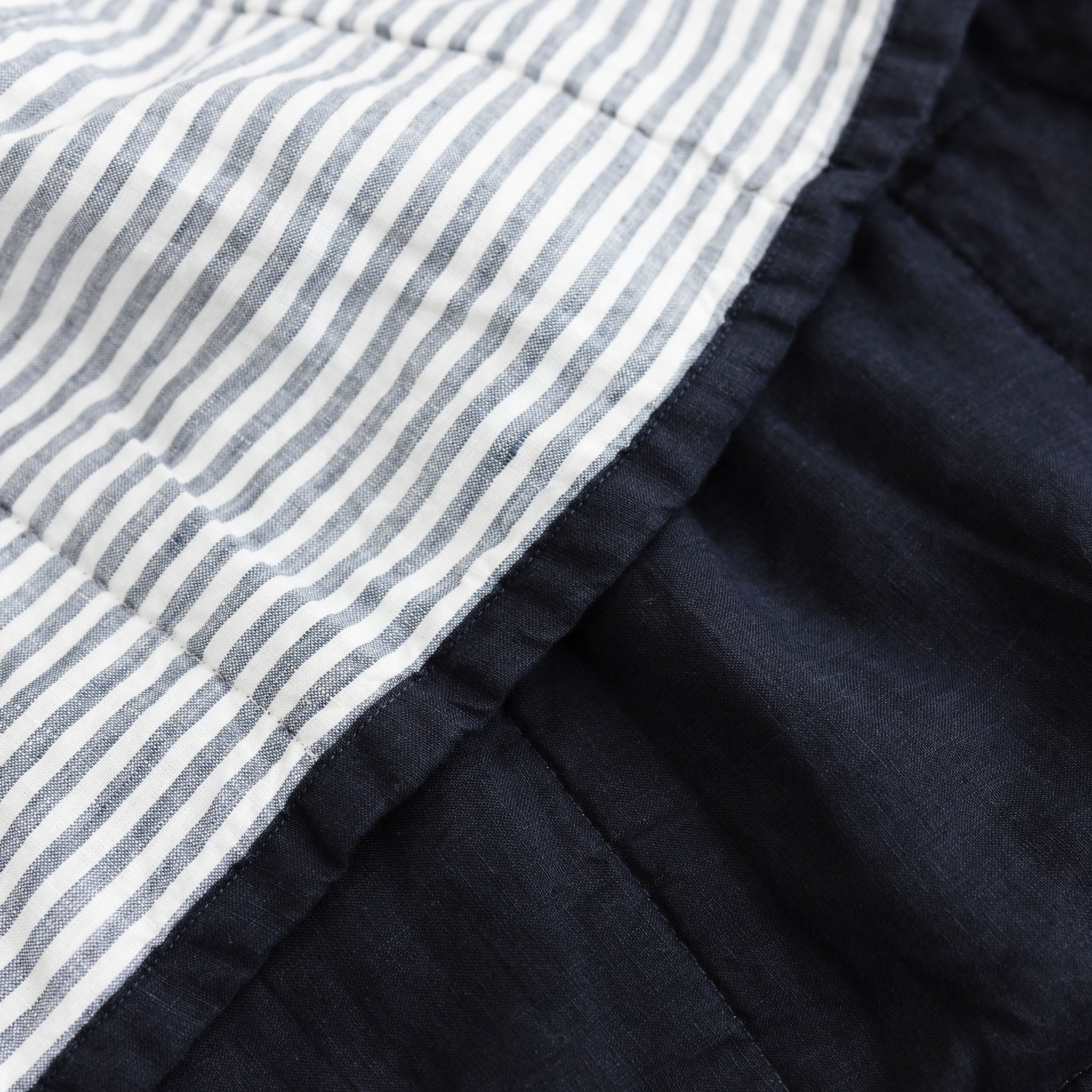 Navy & Blue Stripes Linen Cot Quilt - Image 4