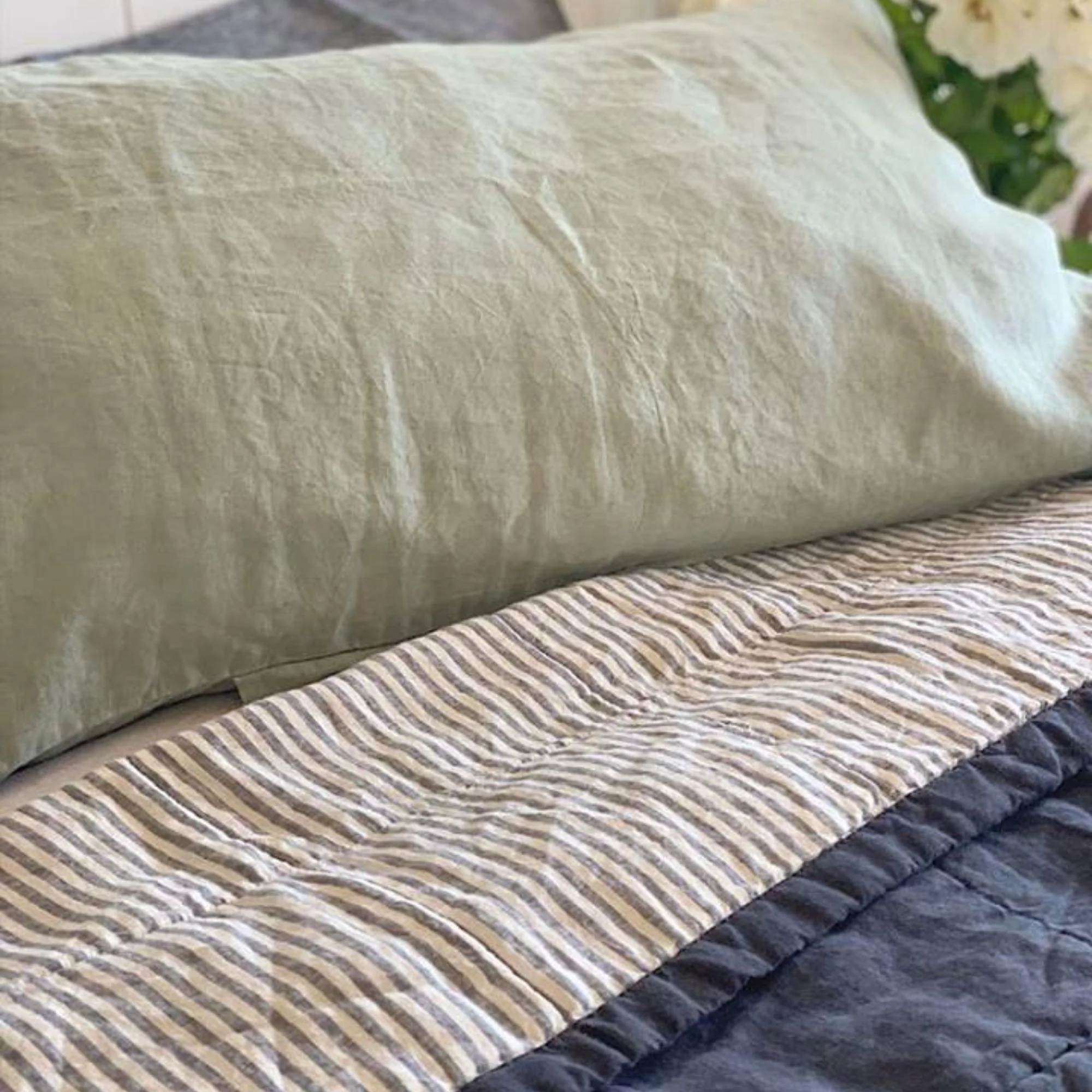 Navy & Blue Stripes Linen Cot Quilt - Image 7