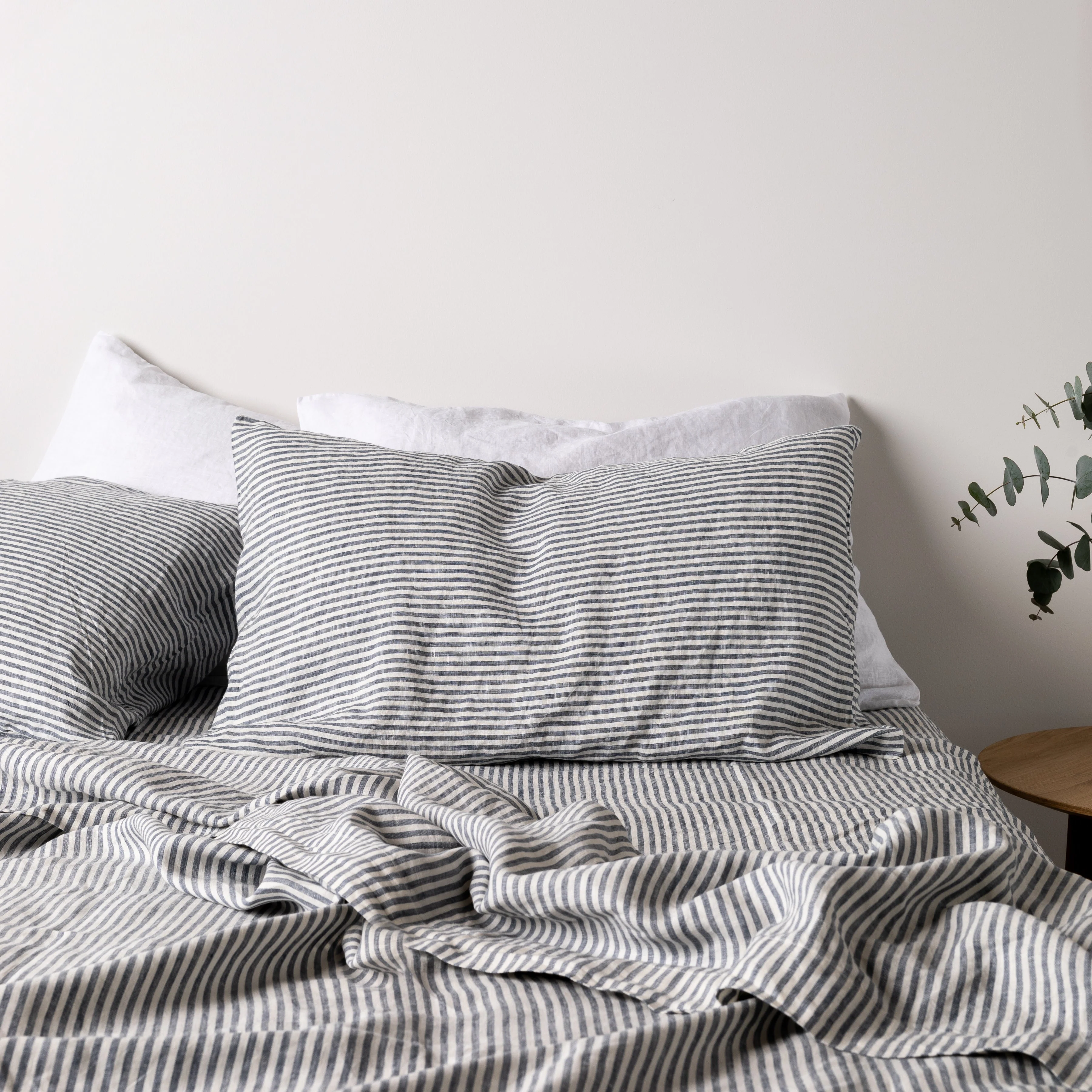 Navy Blue Stripes Linen Pillowcases - Image 3