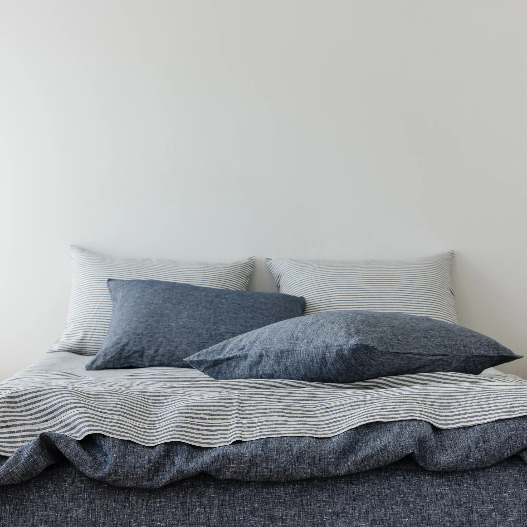 Navy Blue Stripes Linen Pillowcases - Image 7