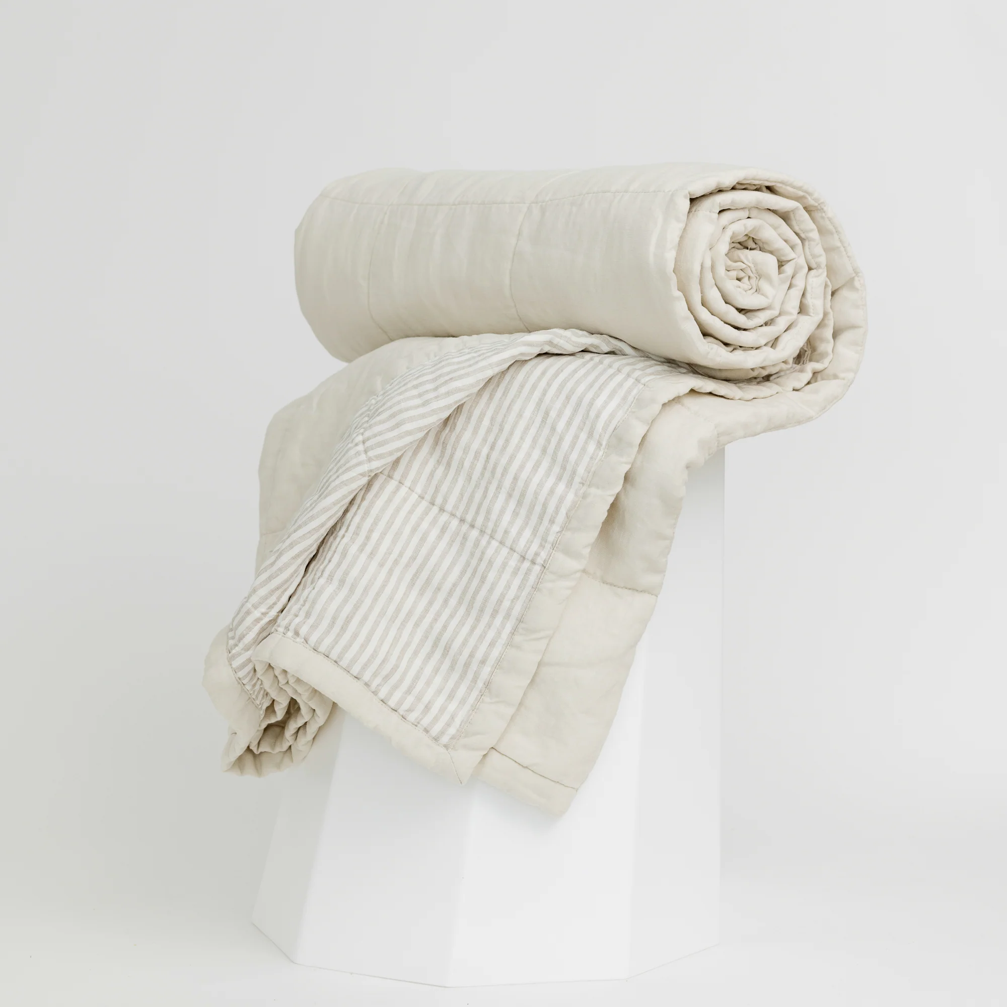 Oat & Sand Stripes Linen Quilt