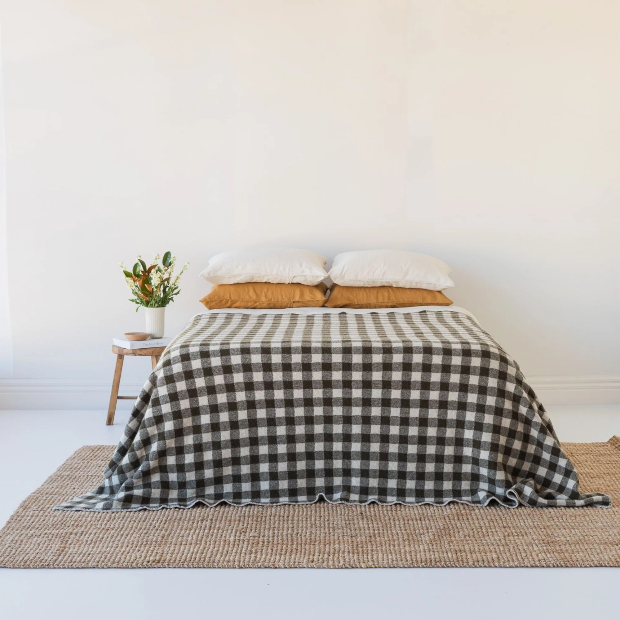 Olive Green Checks Wool Throw Blanket - Image 3