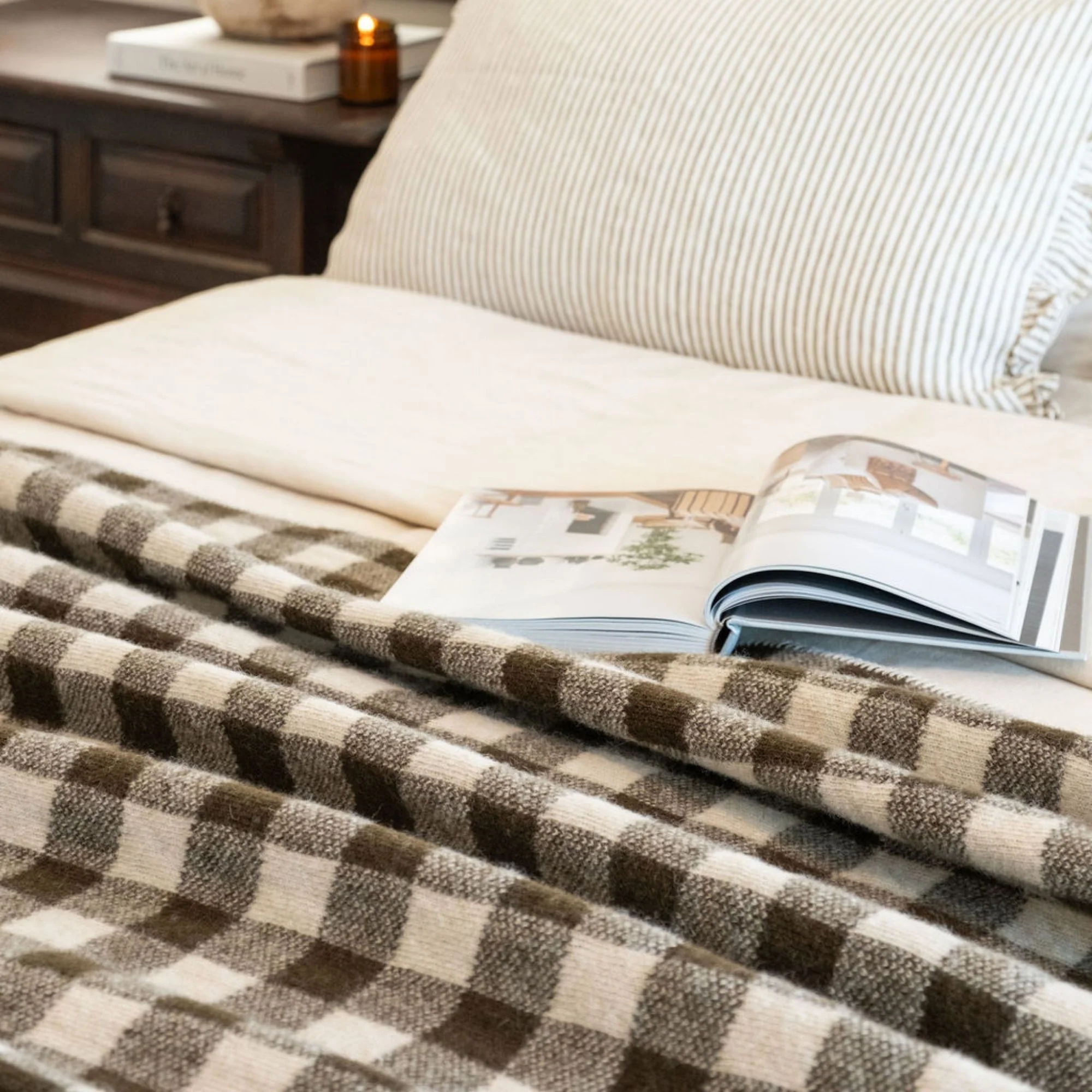 Olive Green Checks Wool Throw Blanket - Image 9