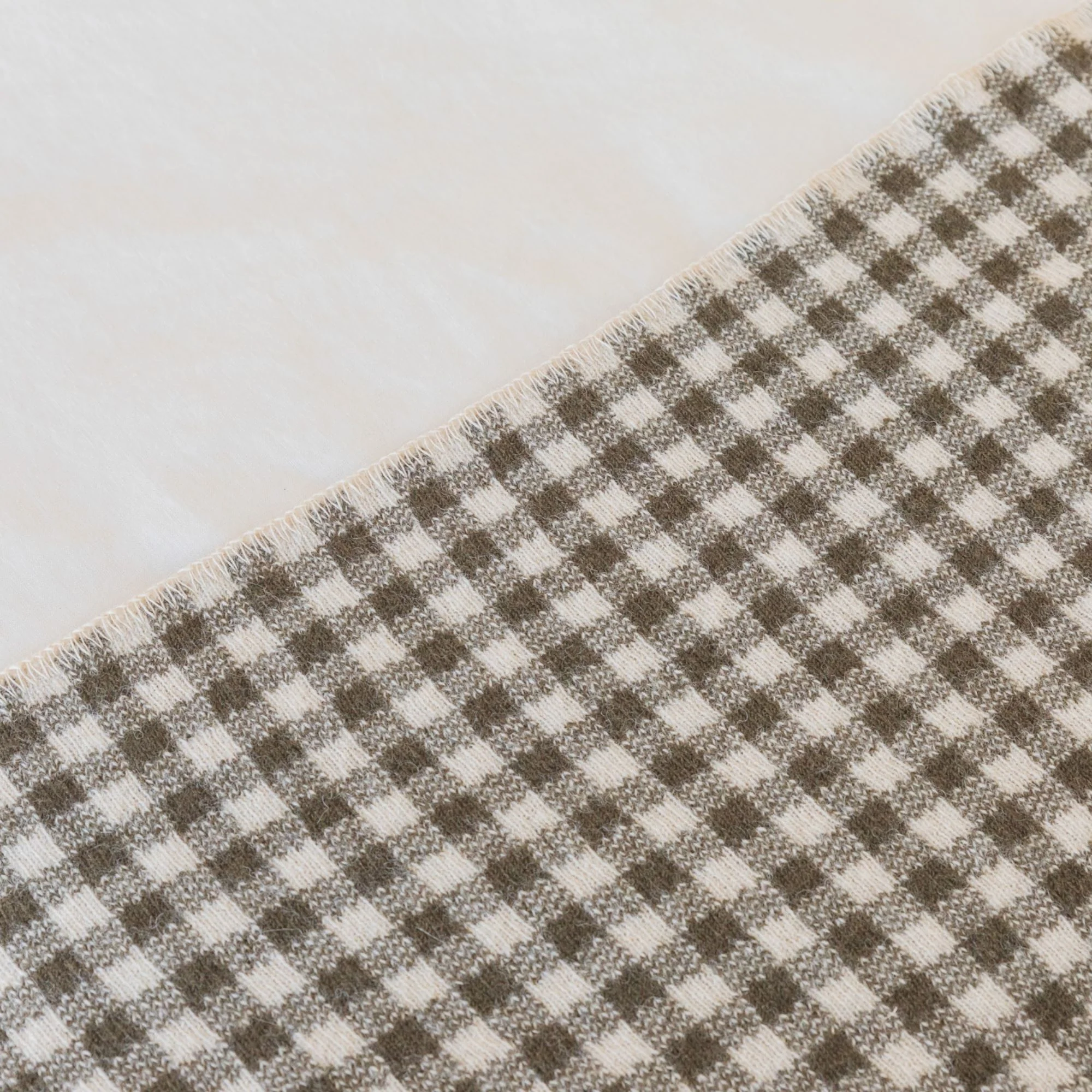 Olive Green Gingham Wool Throw Blanket - Image 7
