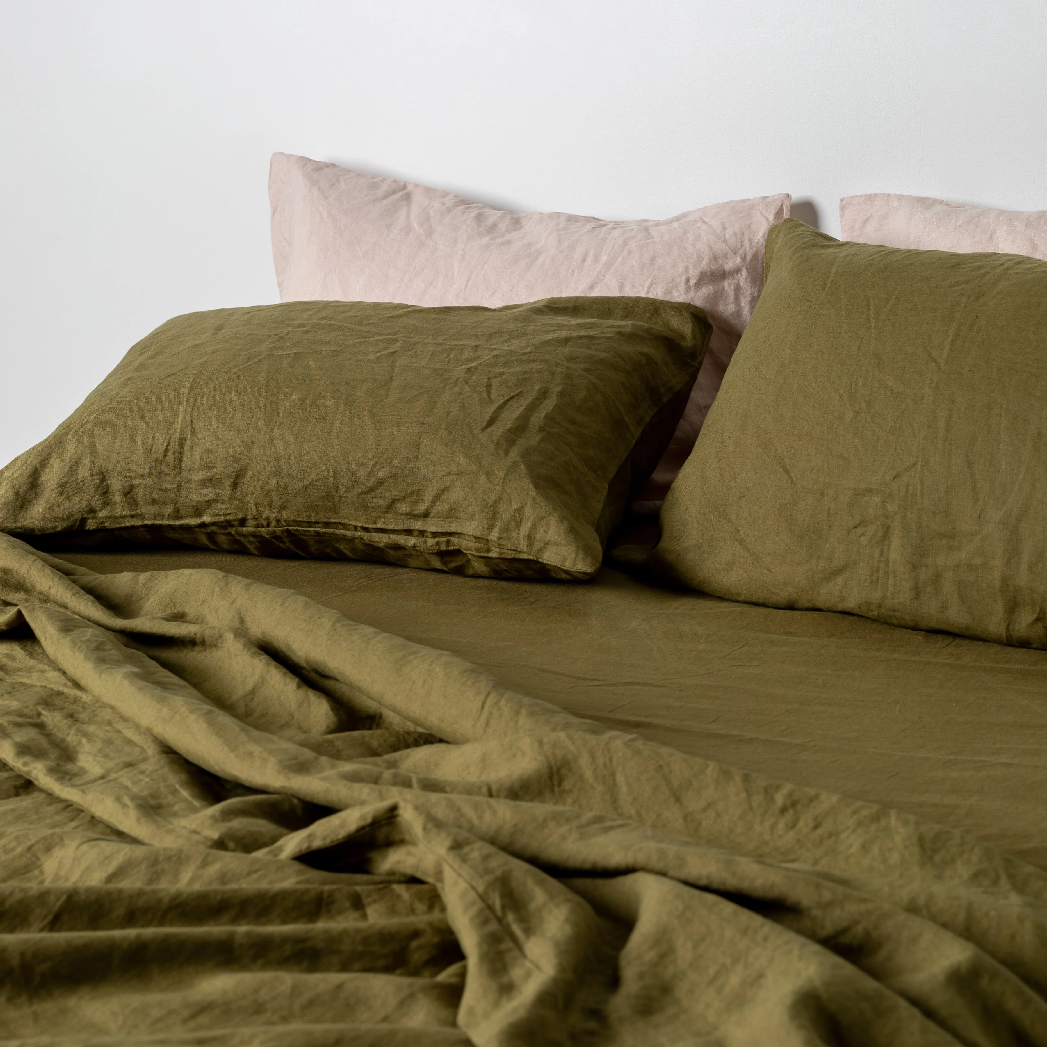 Olive Green Linen Flat Sheet - Image 3
