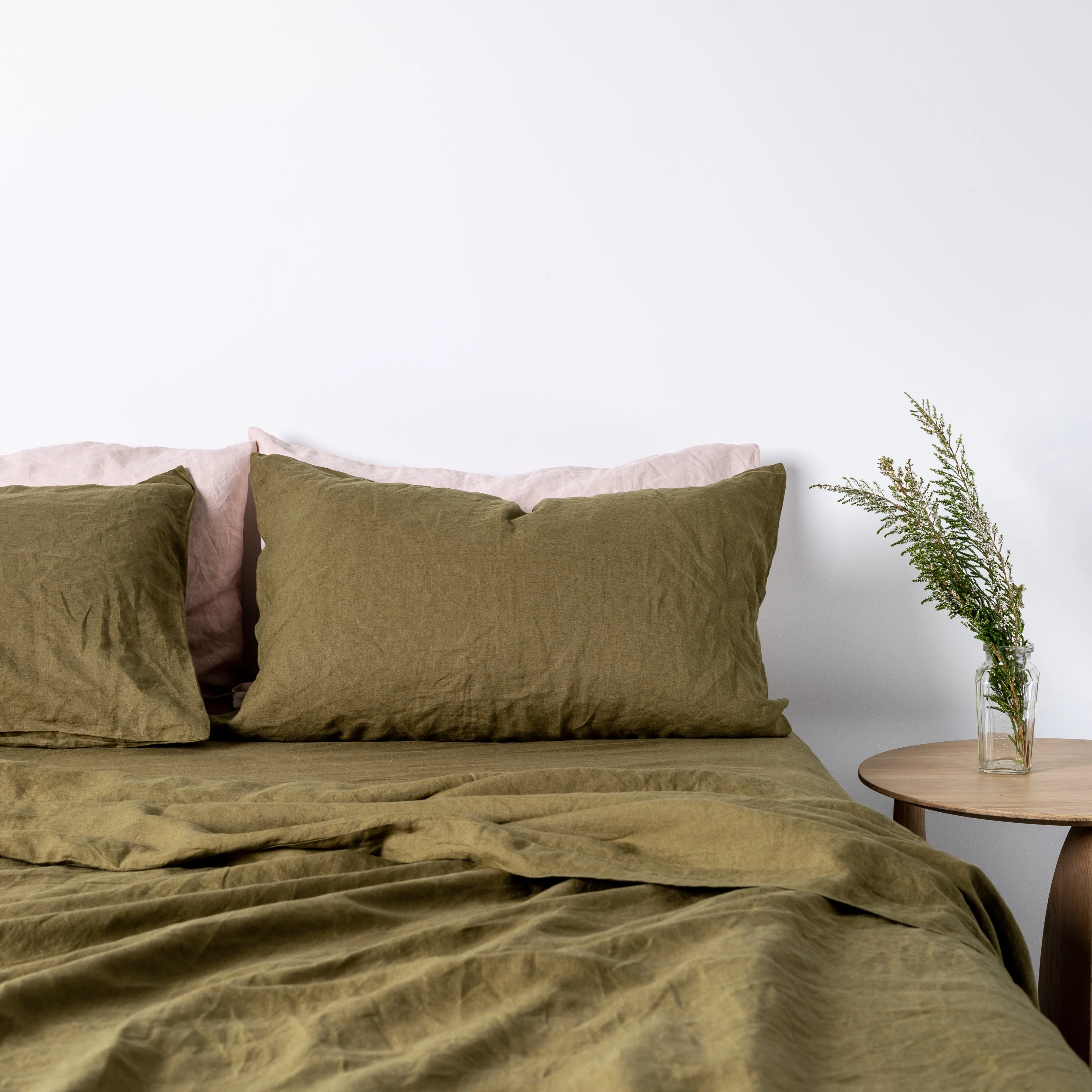 Olive Green Linen Flat Sheet - Image 4