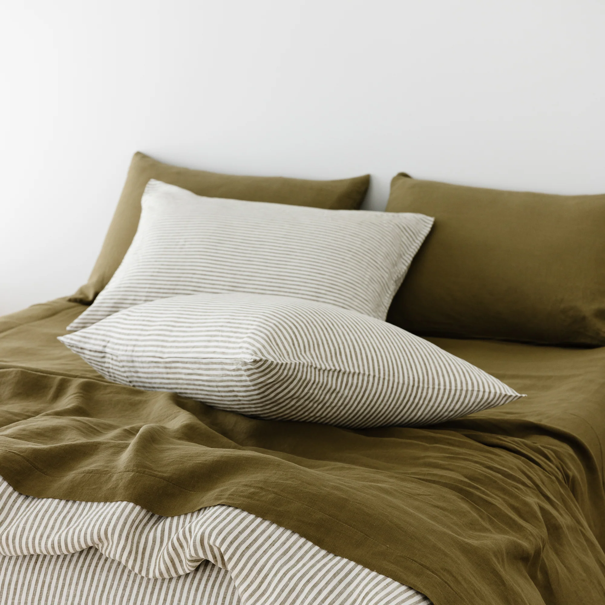 Olive Green Linen Flat Sheet - Image 7
