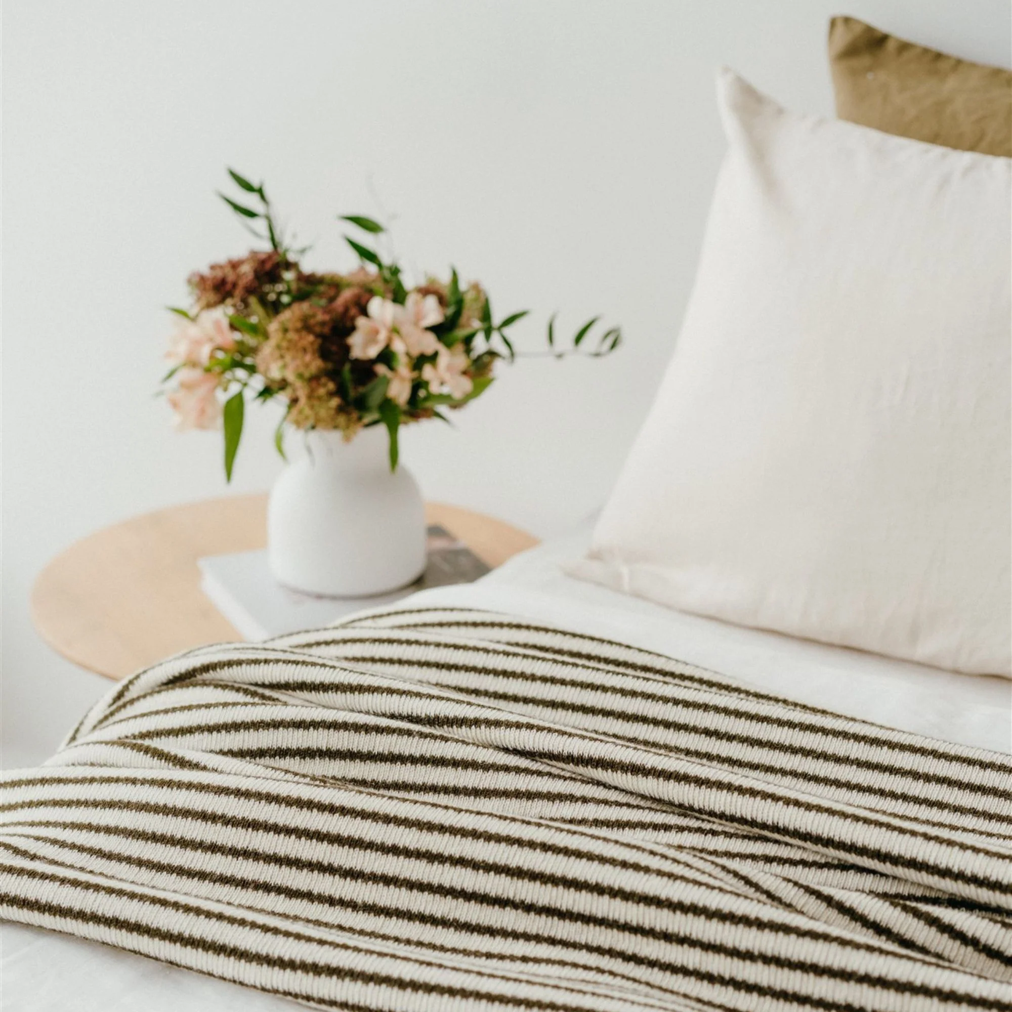 Olive Stripes Wool Throw Blanket - Image 10