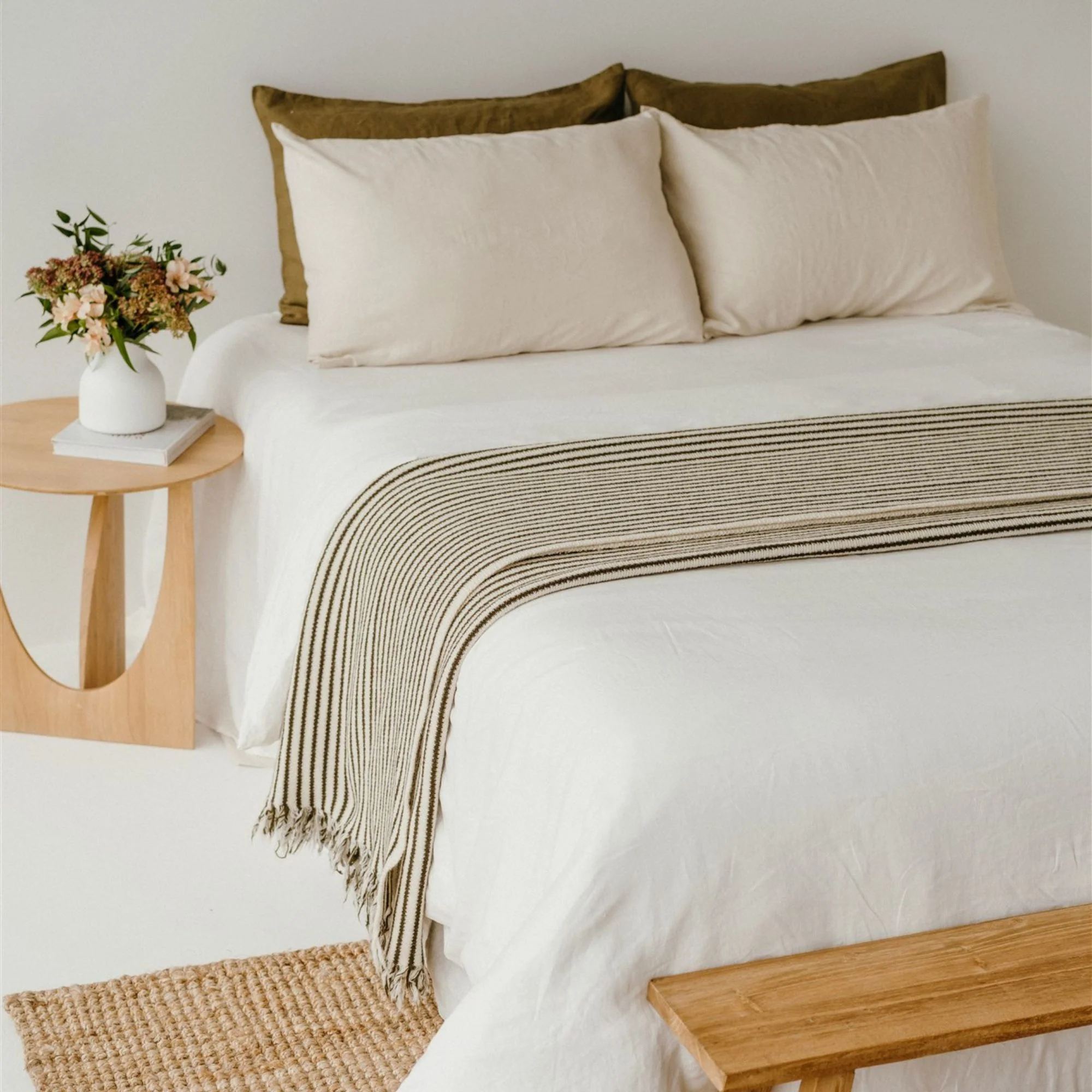 Olive Stripes Wool Throw Blanket - Image 13