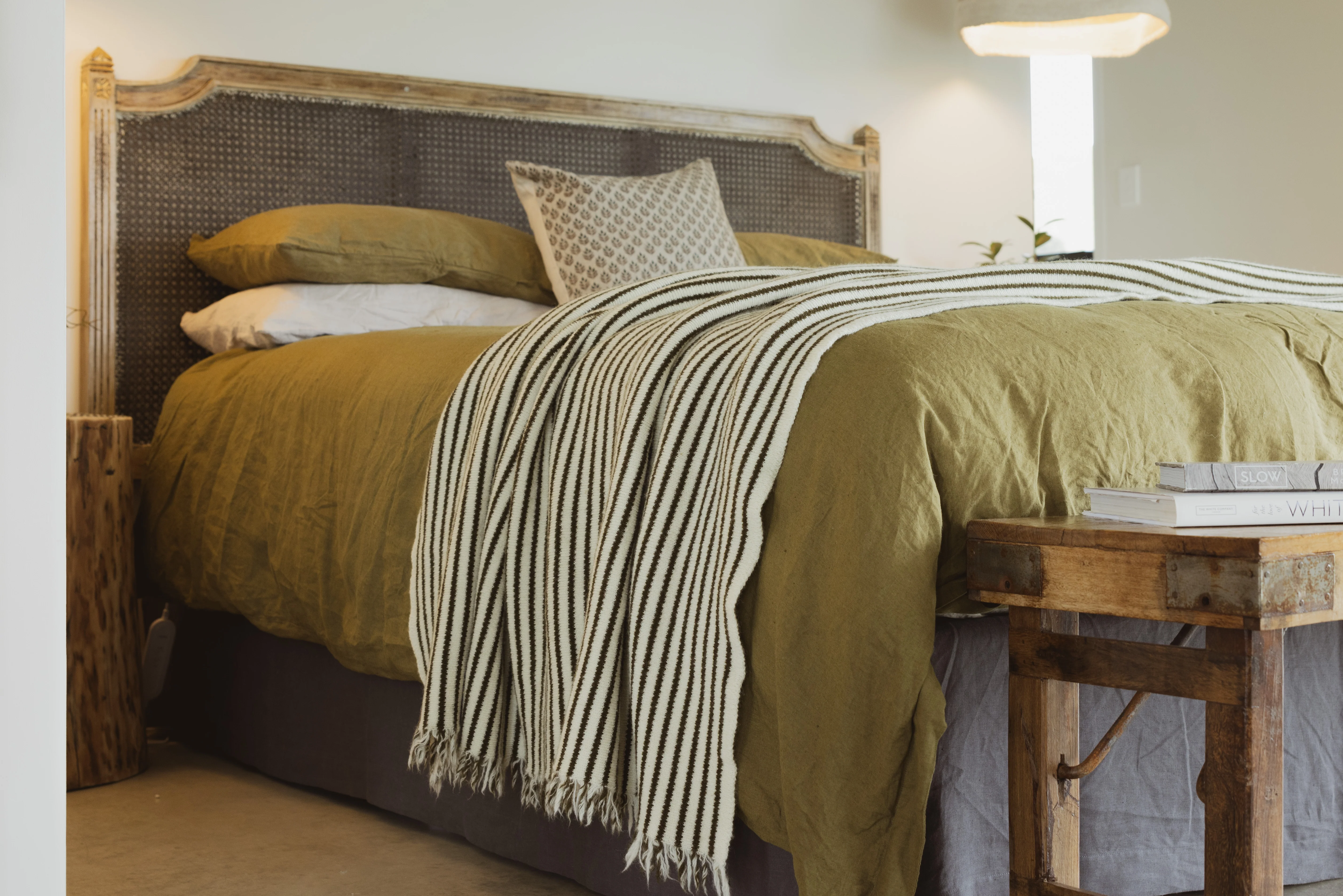Olive Stripes Wool Throw Blanket - Image 2