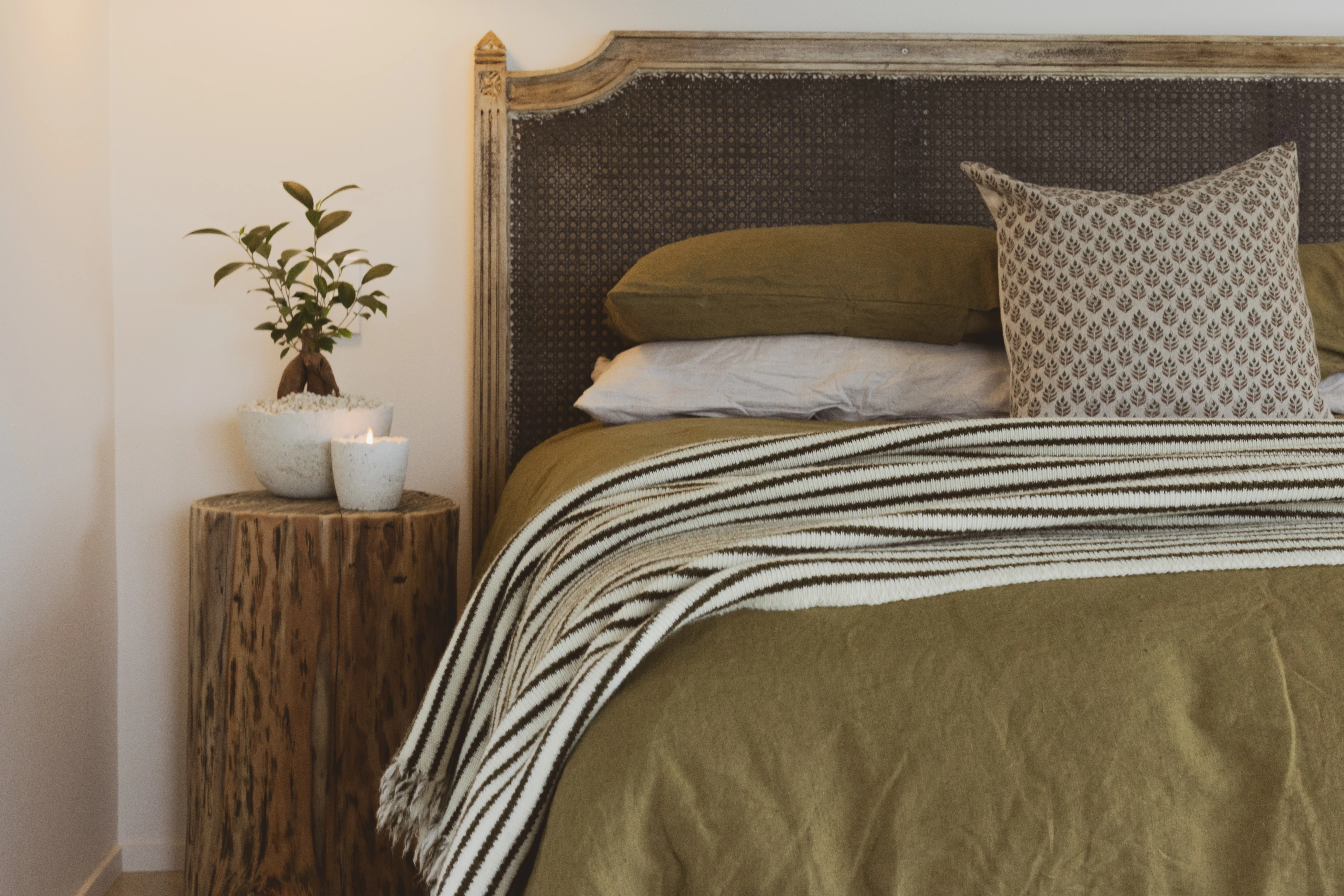 Olive Stripes Wool Throw Blanket - Image 4