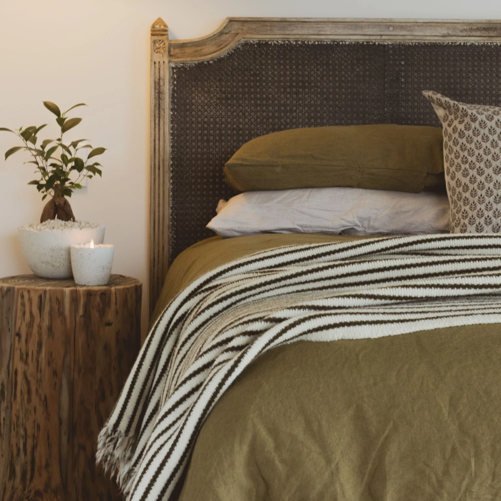 Olive Stripes Wool Throw Blanket - Image 5