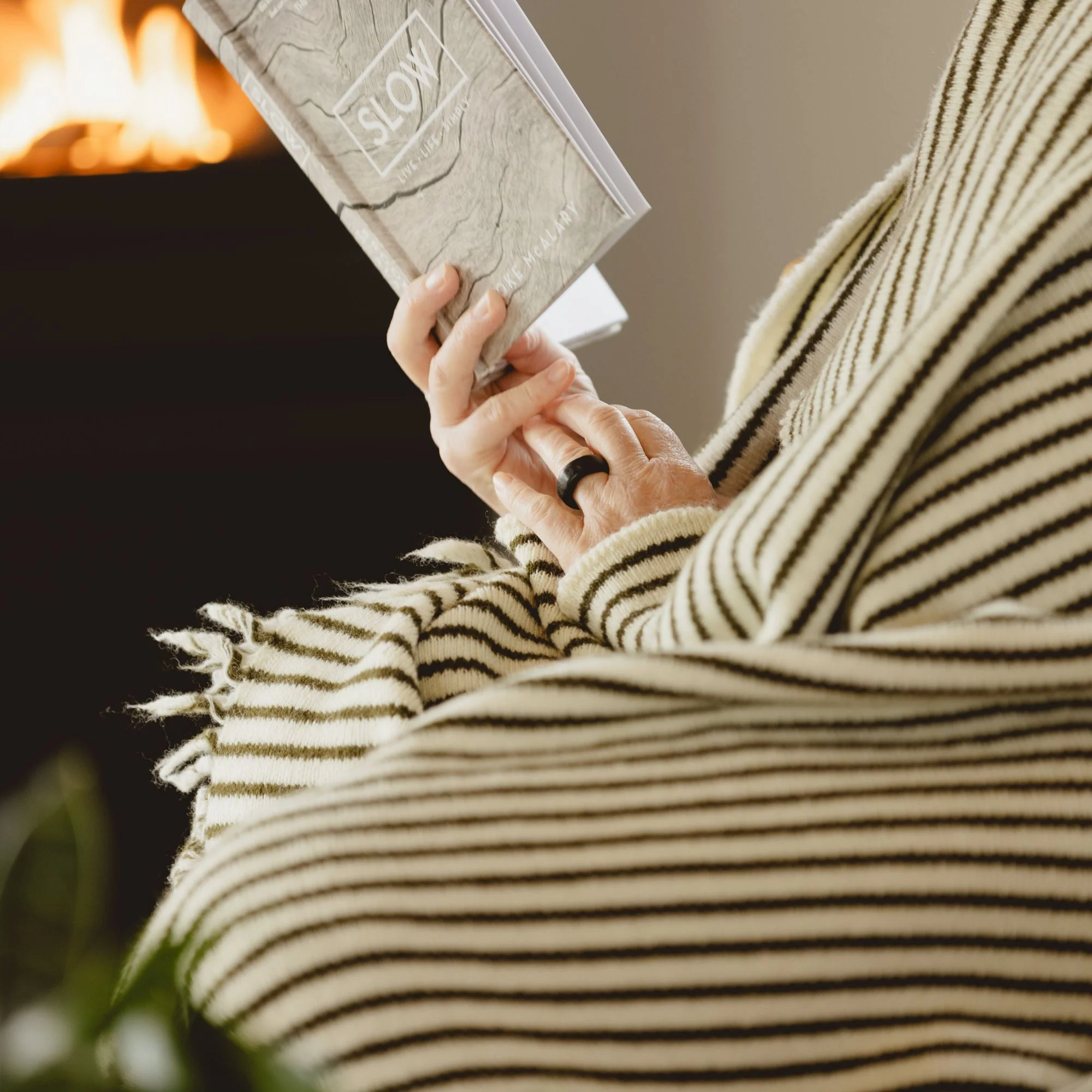 Olive Stripes Wool Throw Blanket - Image 8