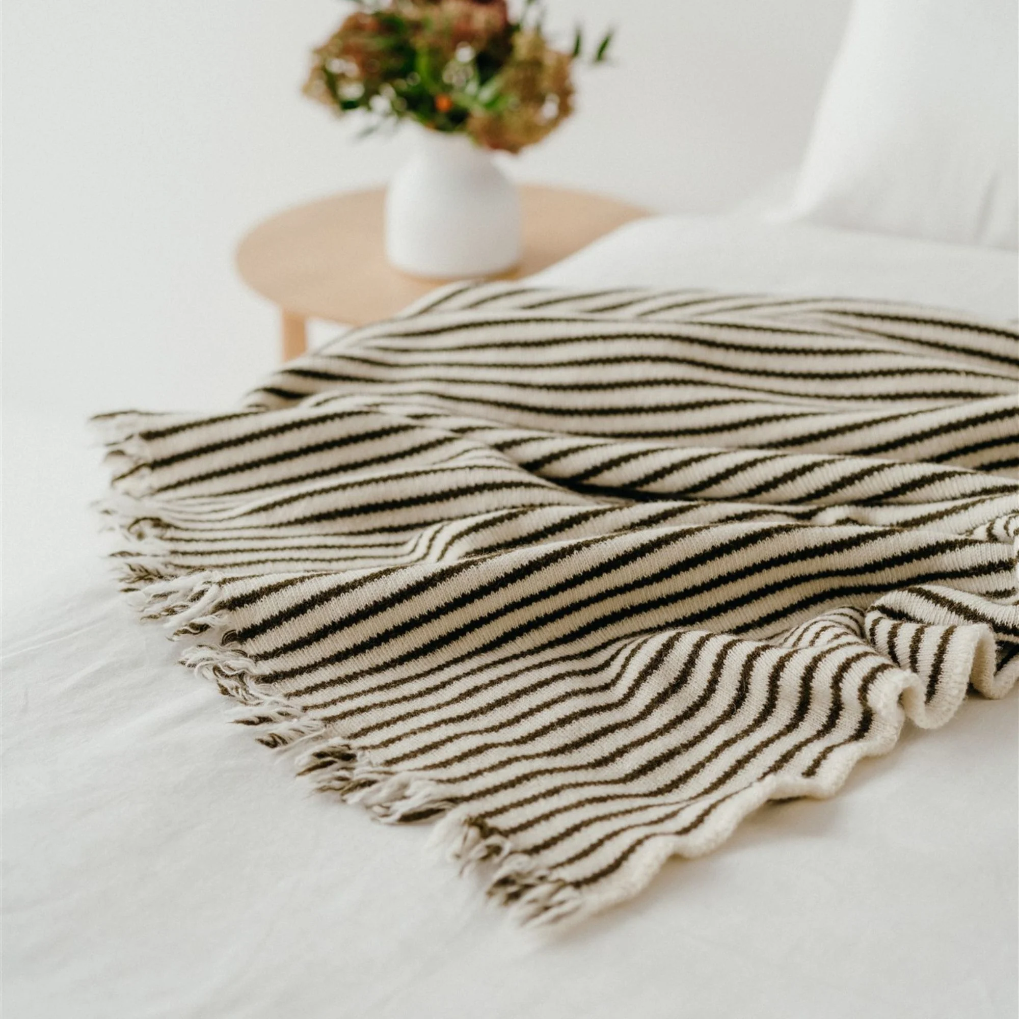 Olive Stripes Wool Throw Blanket - Image 9