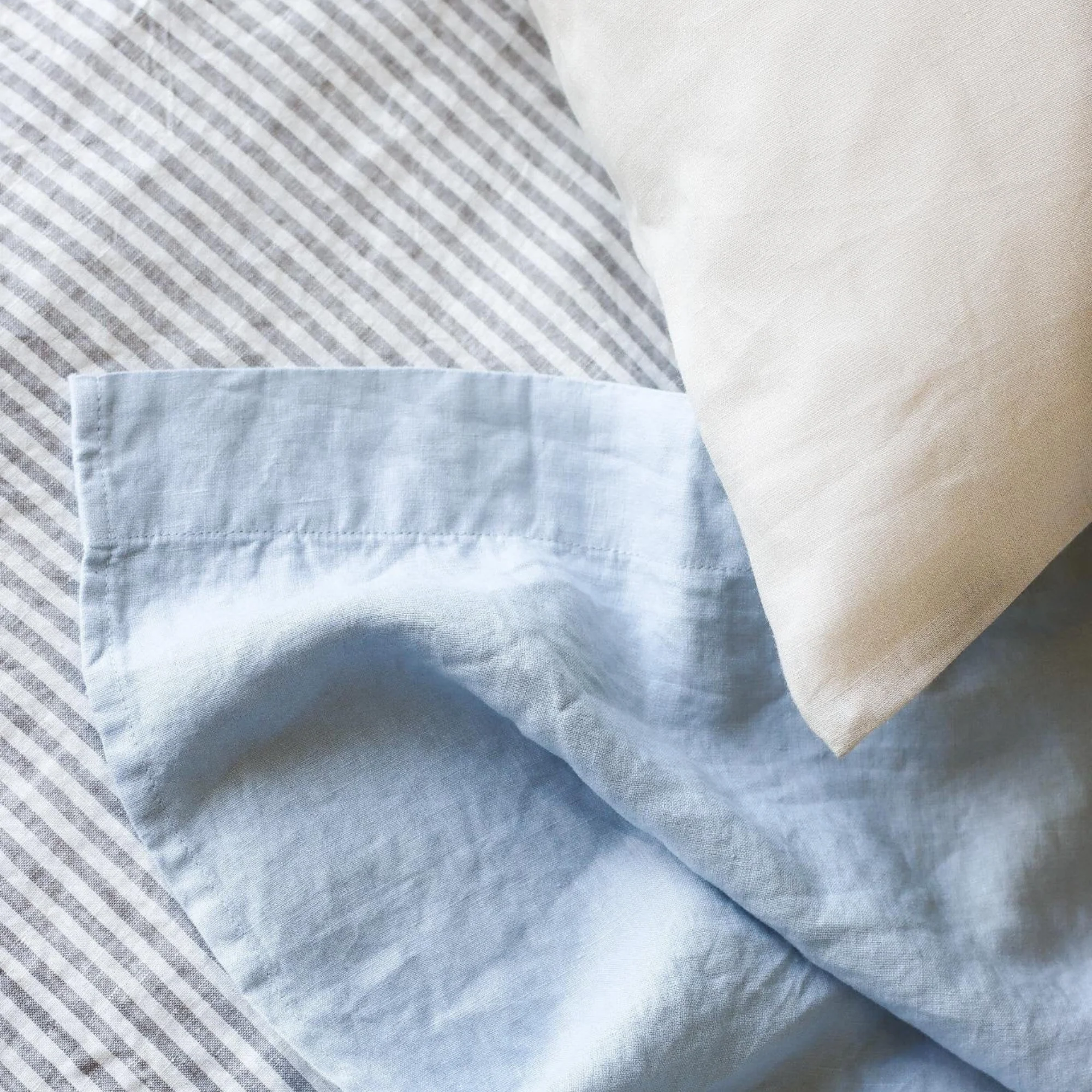 Powder Blue Linen Flat Sheet - Image 2