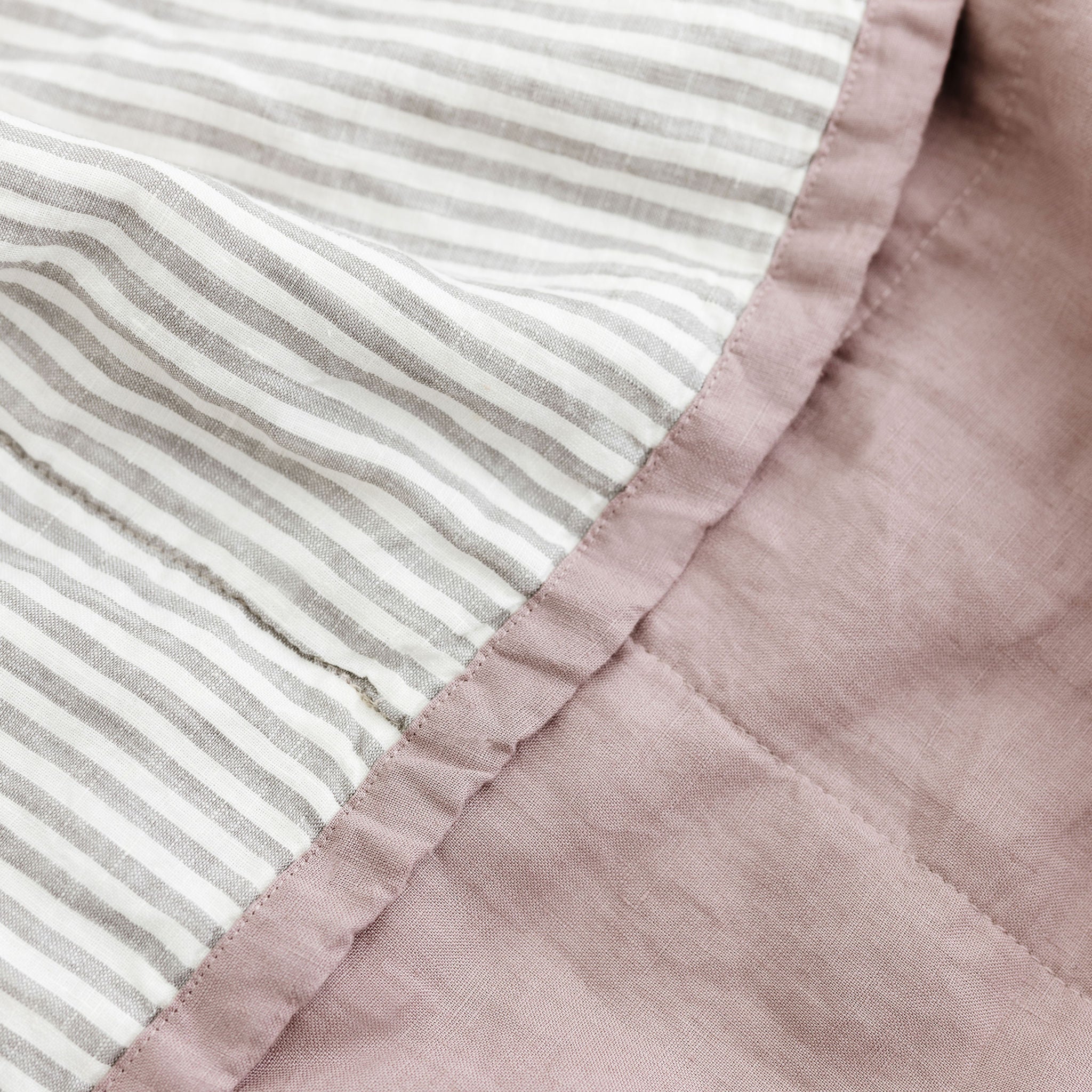 Rosewood Pink & Grey Stripes Linen Quilt - Image 3