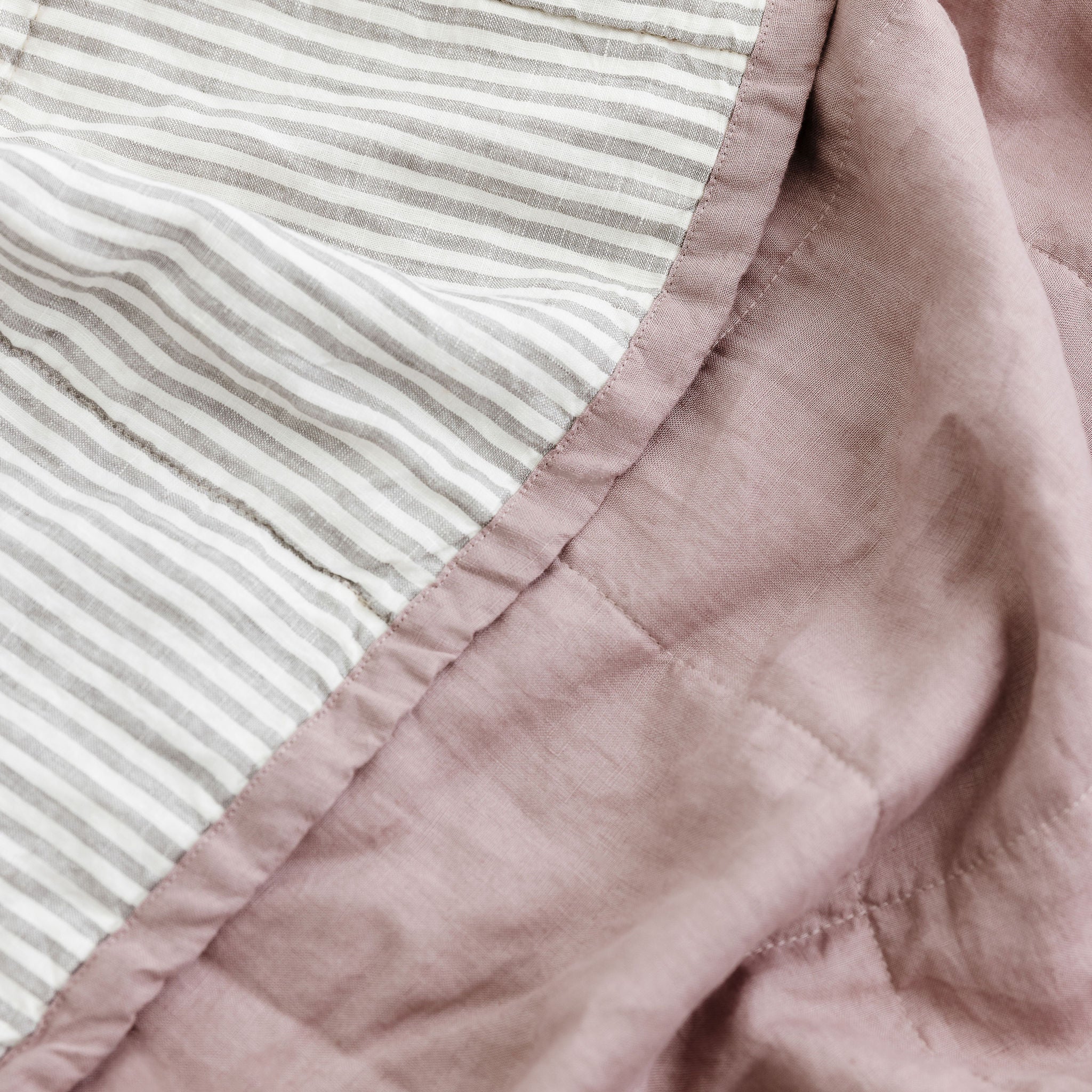 Rosewood Pink & Grey Stripes Linen Quilt - Image 9