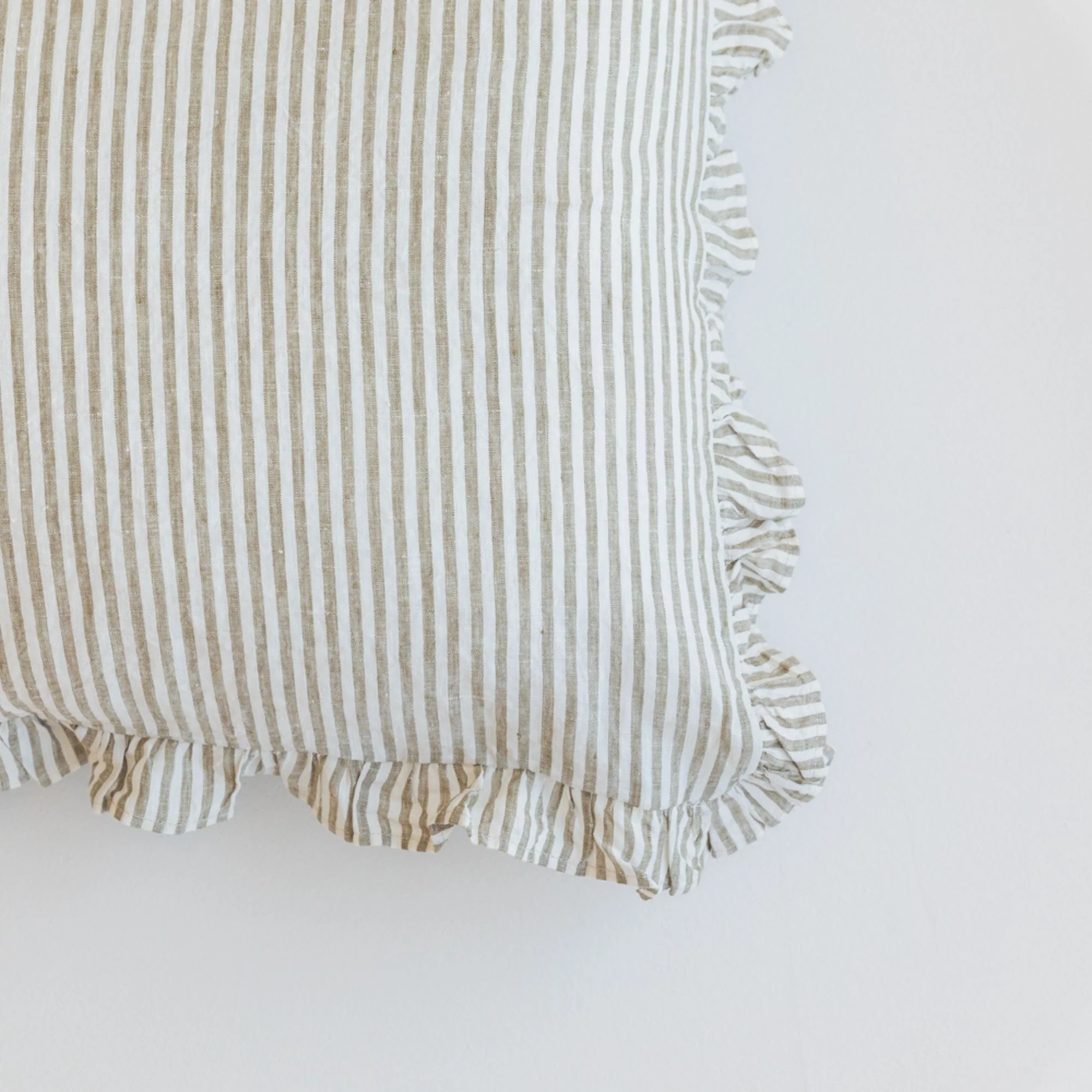 Ruffles Cushion in Olive Stripes