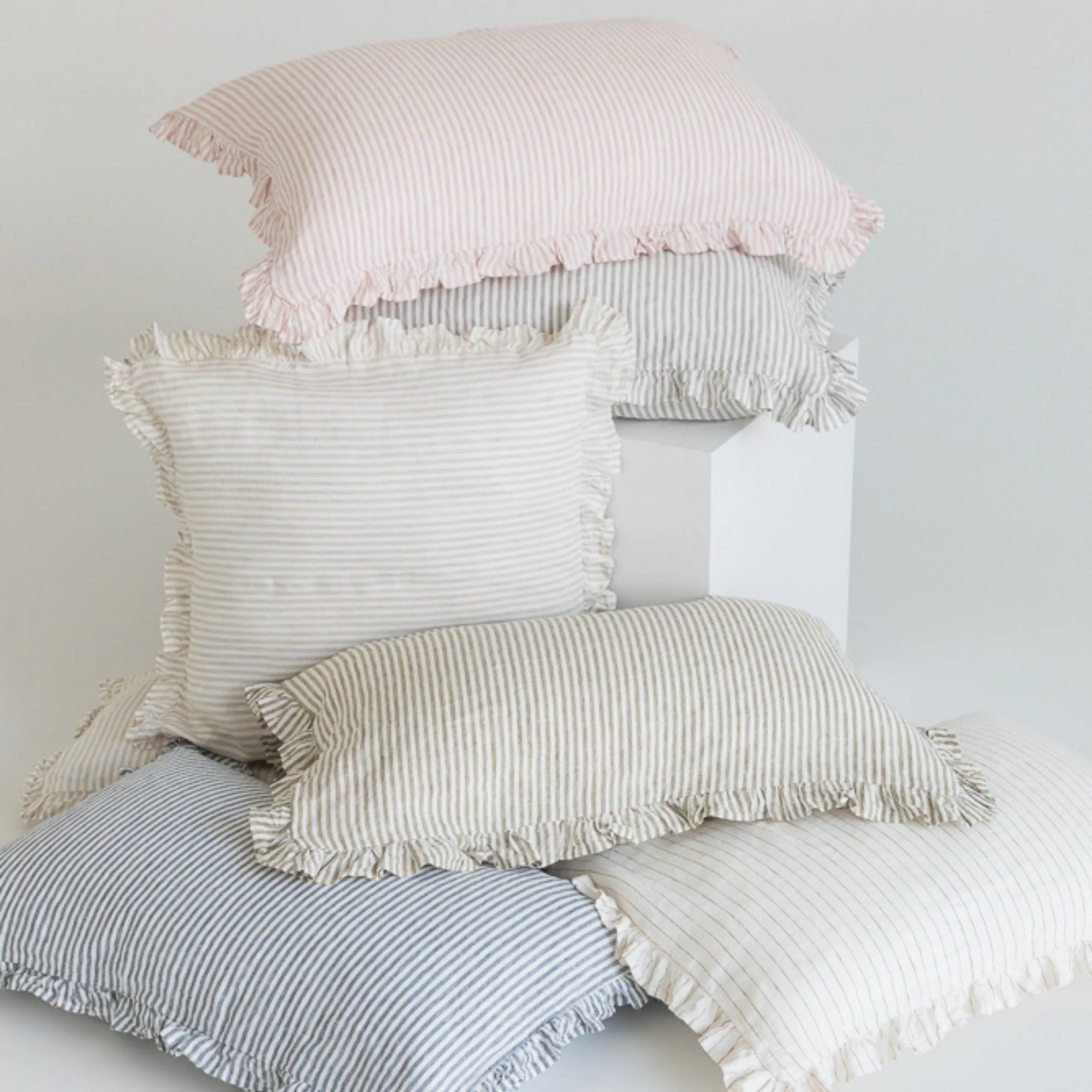 Ruffles Cushion in Olive Stripes - Image 7