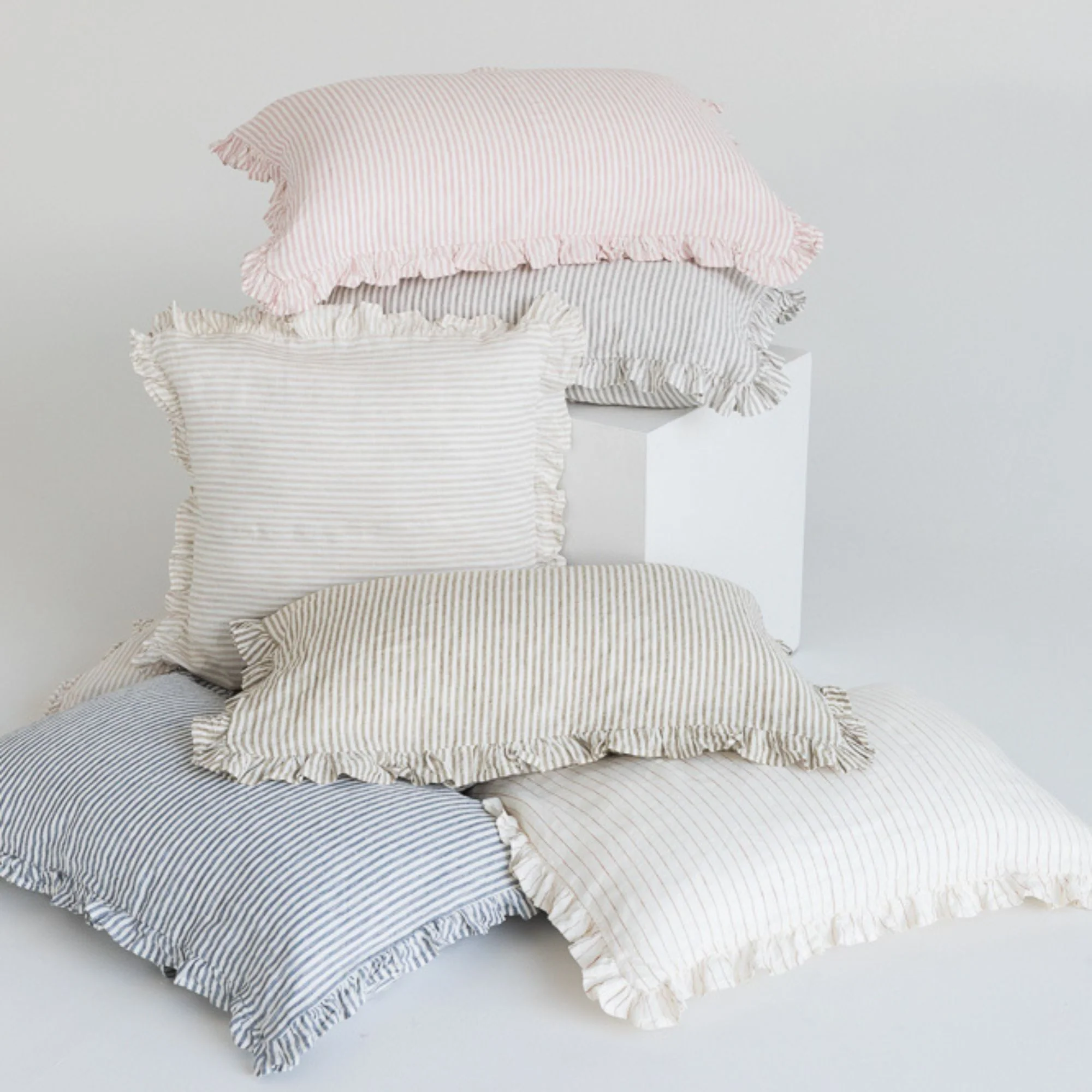 Ruffles Cushion in Olive Stripes - Image 5
