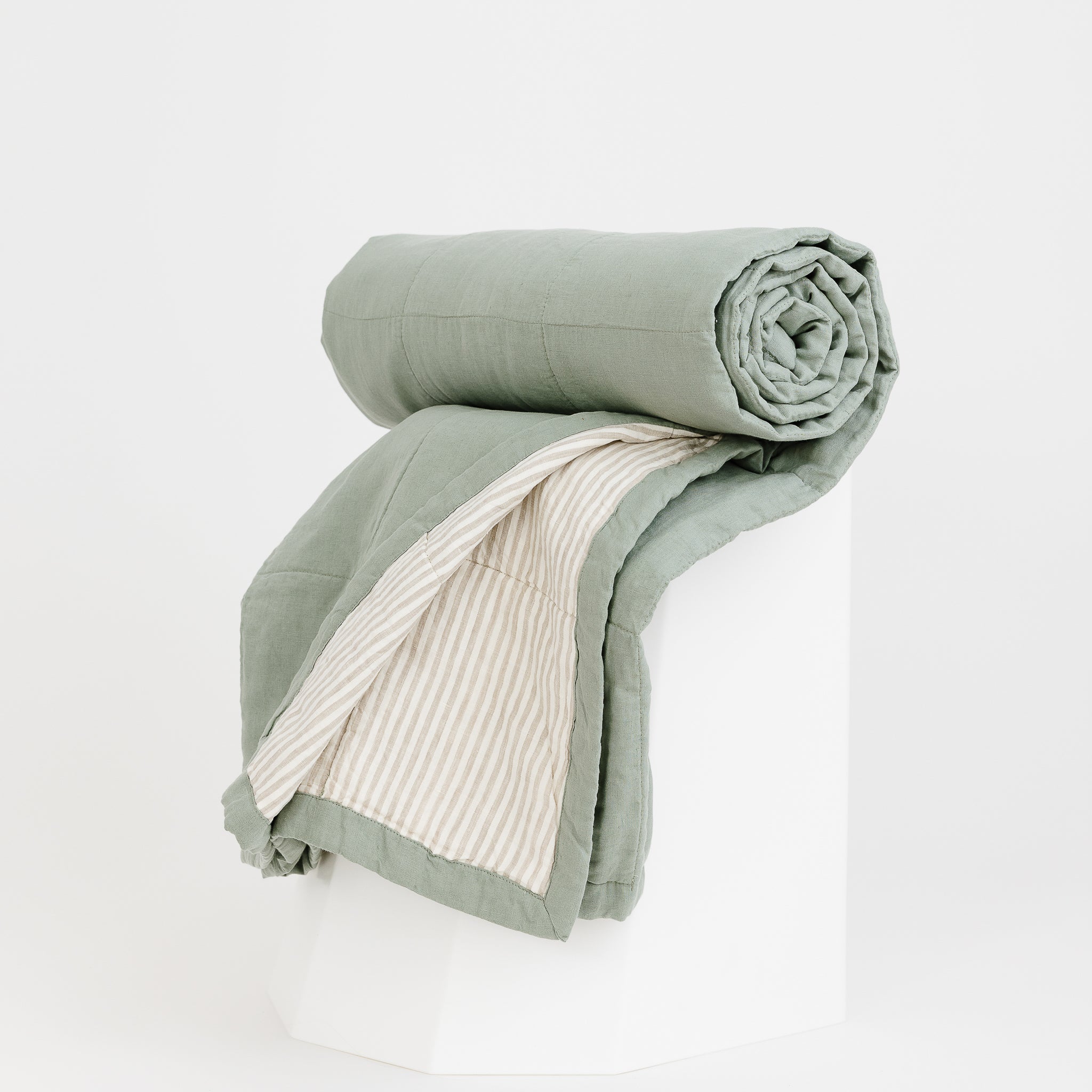 Sage & Sand Stripes Linen Quilt