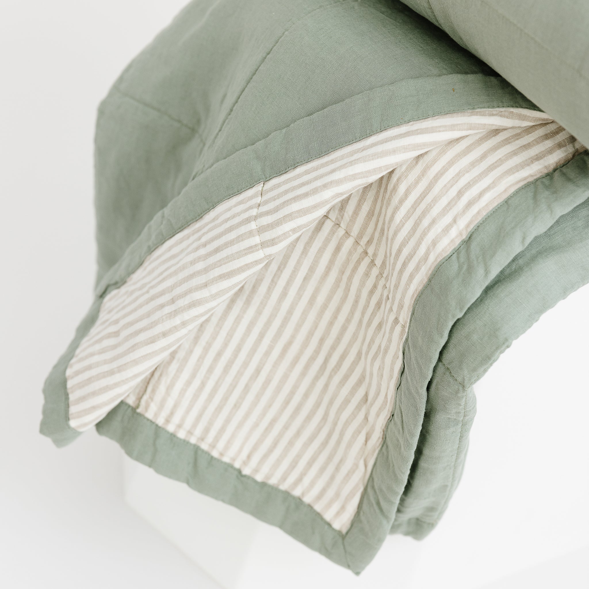 Sage & Sand Stripes Linen Quilt - Image 2