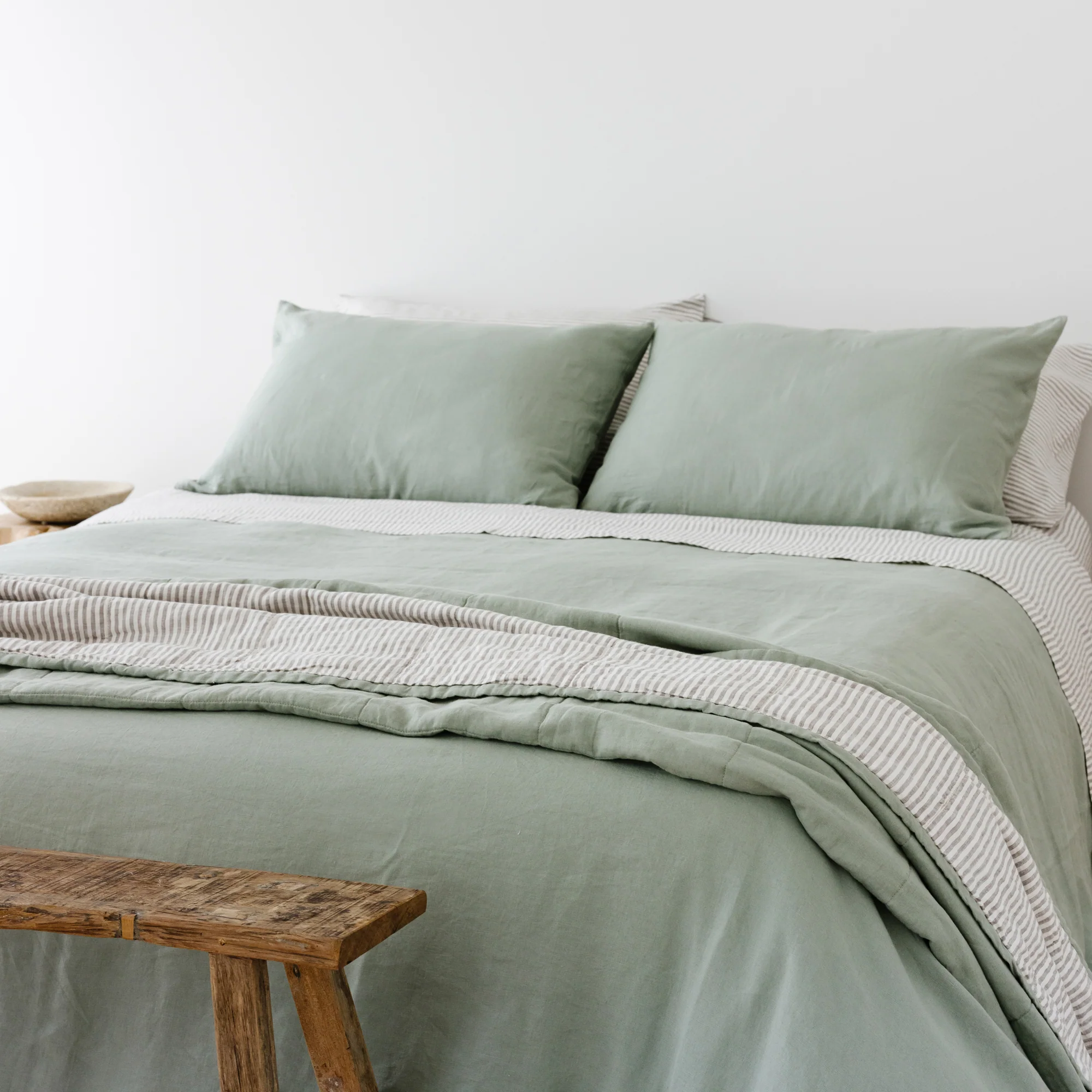 Sage & Sand Stripes Linen Quilt - Image 4