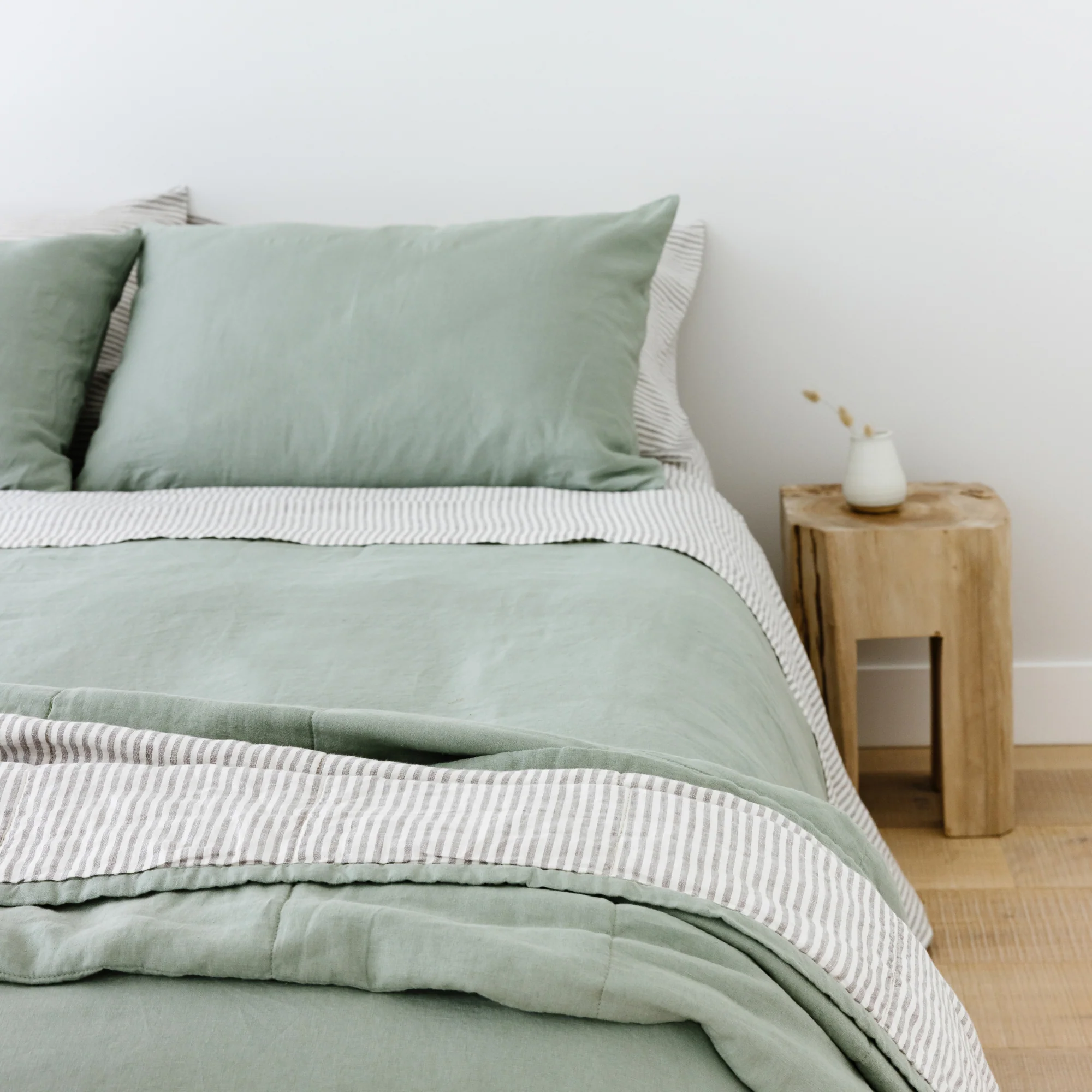 Sage & Sand Stripes Linen Quilt - Image 5