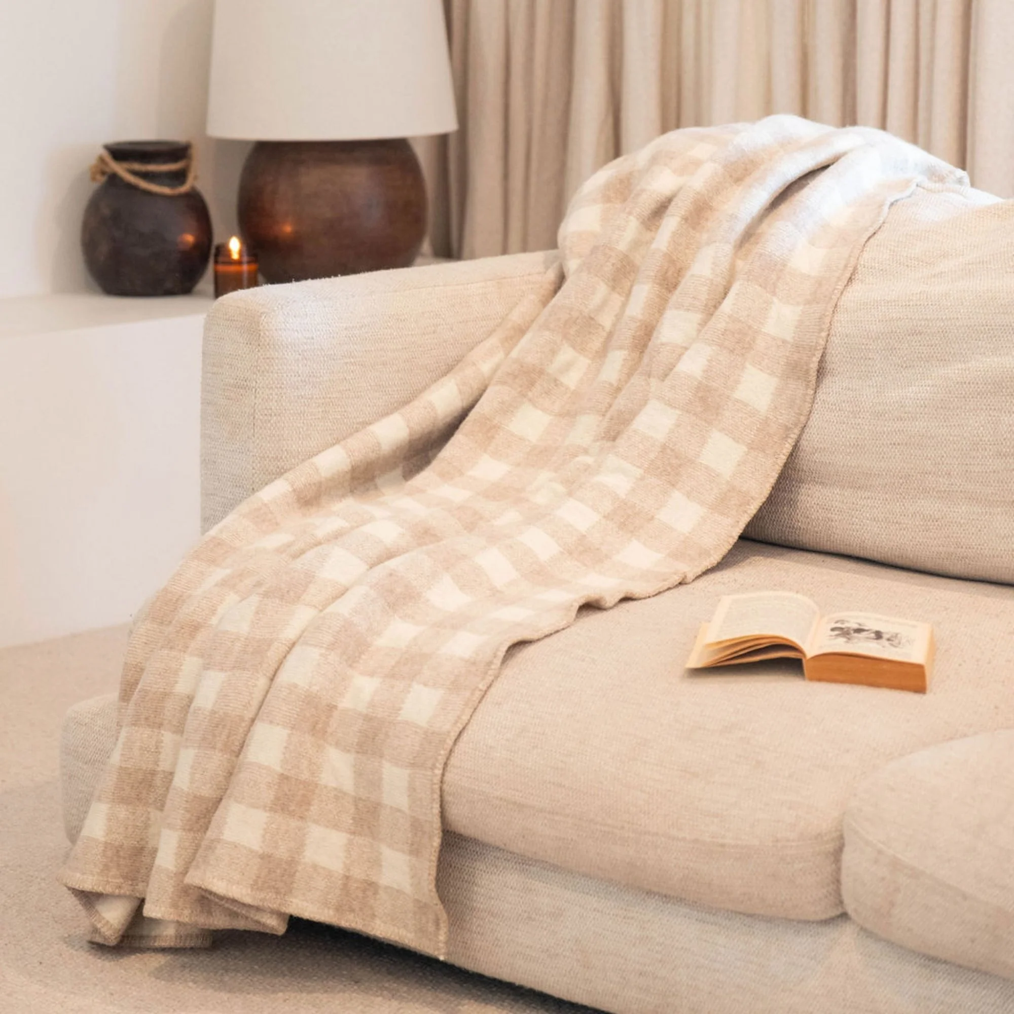 Sand Checks Wool Throw Blanket - Image 7