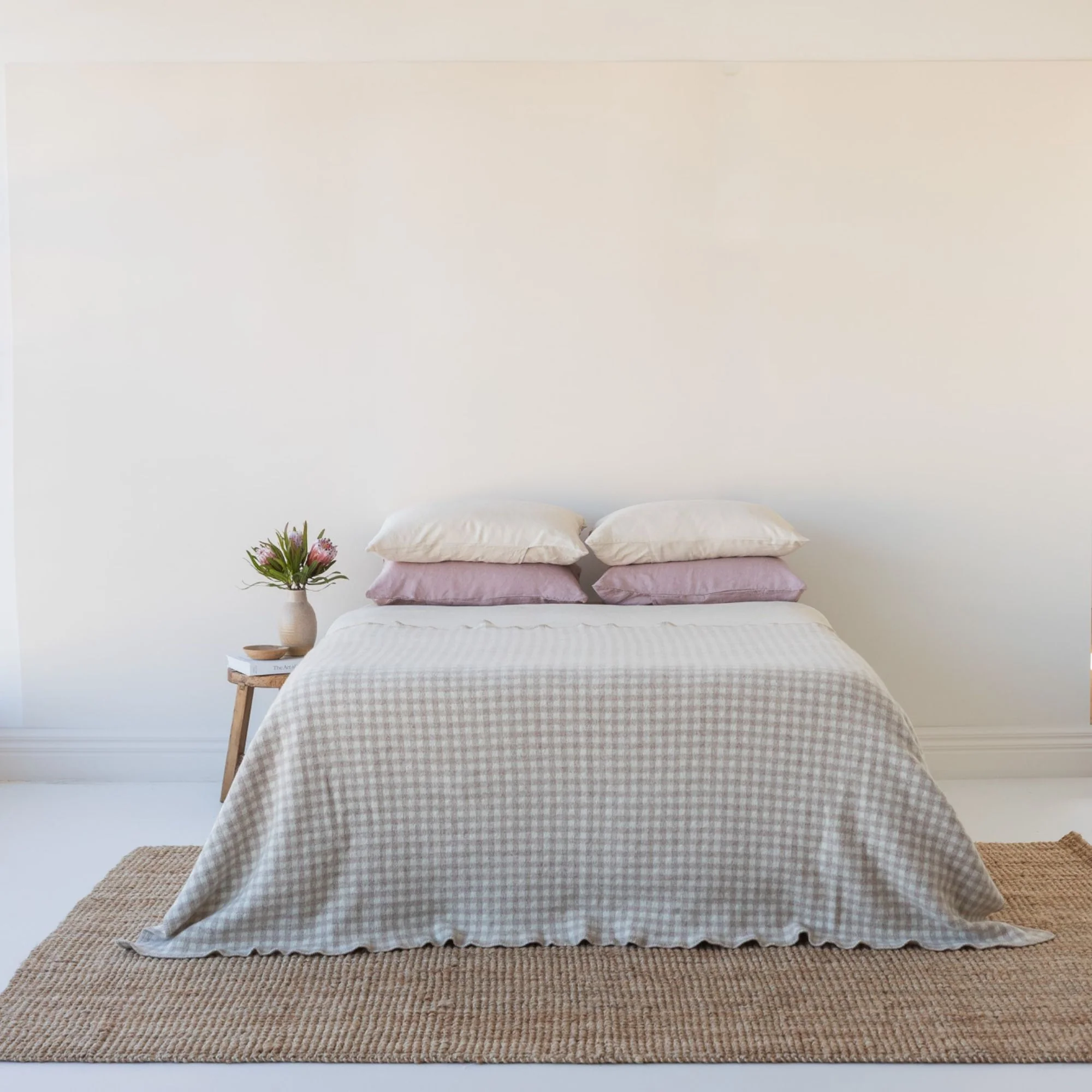 Sand Gingham Wool Throw Blanket - Image 3
