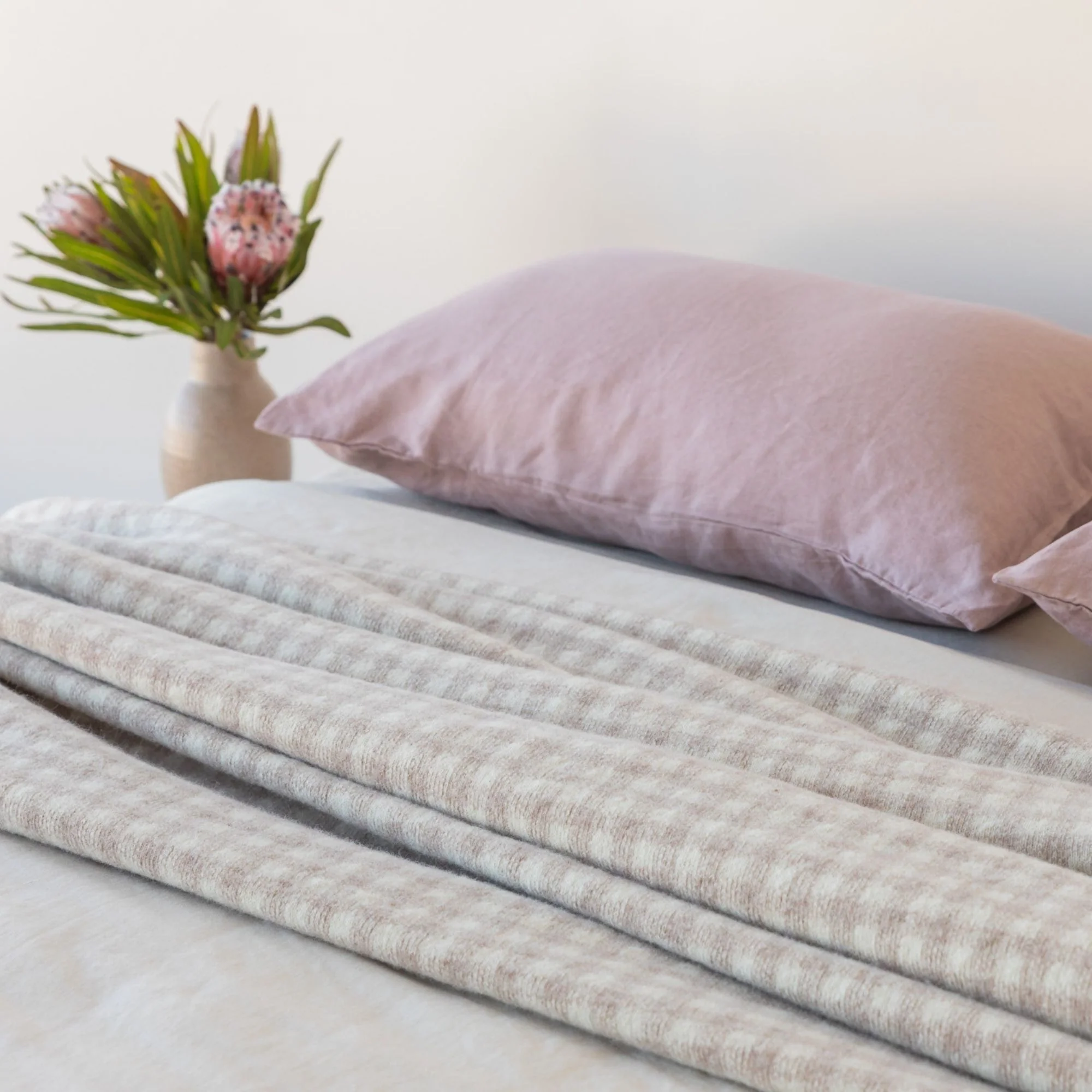 Sand Gingham Wool Throw Blanket - Image 9