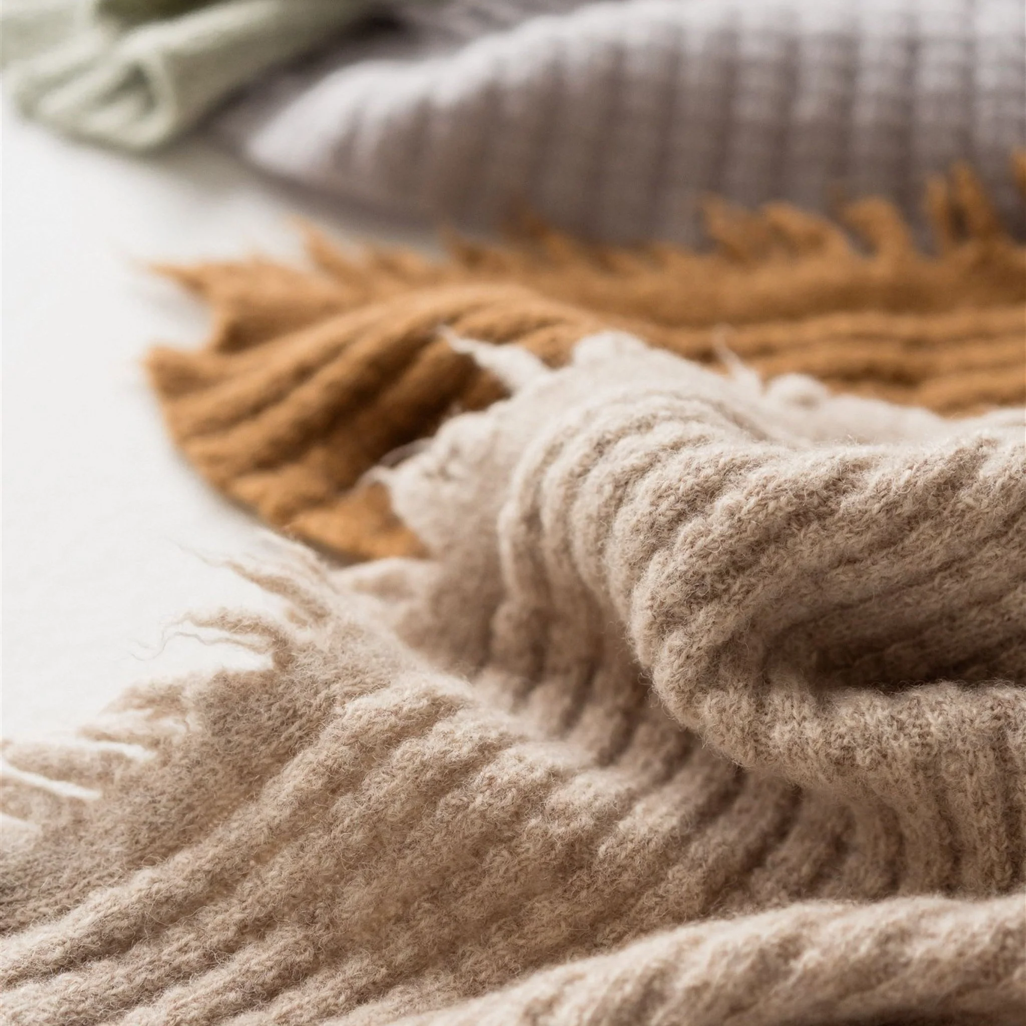 Sand Ribbed Wool Throw Blanket - Image 10