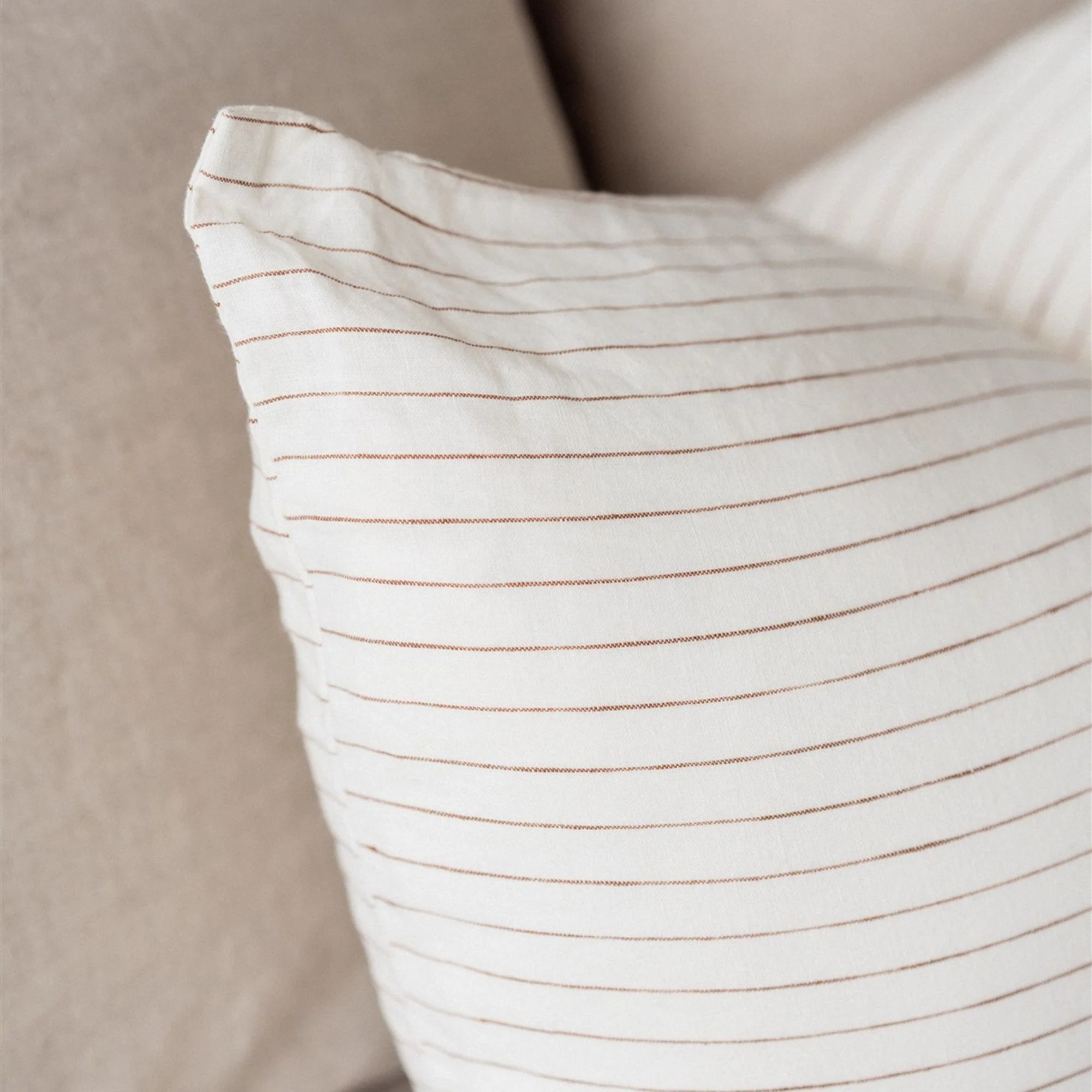Tobacco Stripes Linen Rectangle Cushion Cover - Image 2